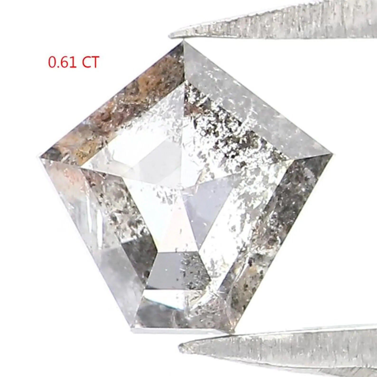 0.61 CT Natural Loose Pentagon Shape Diamond Salt And Pepper Pentagon Diamond 5.65 MM Natural Black Grey Pentagon Rose Cut Diamond NQ572