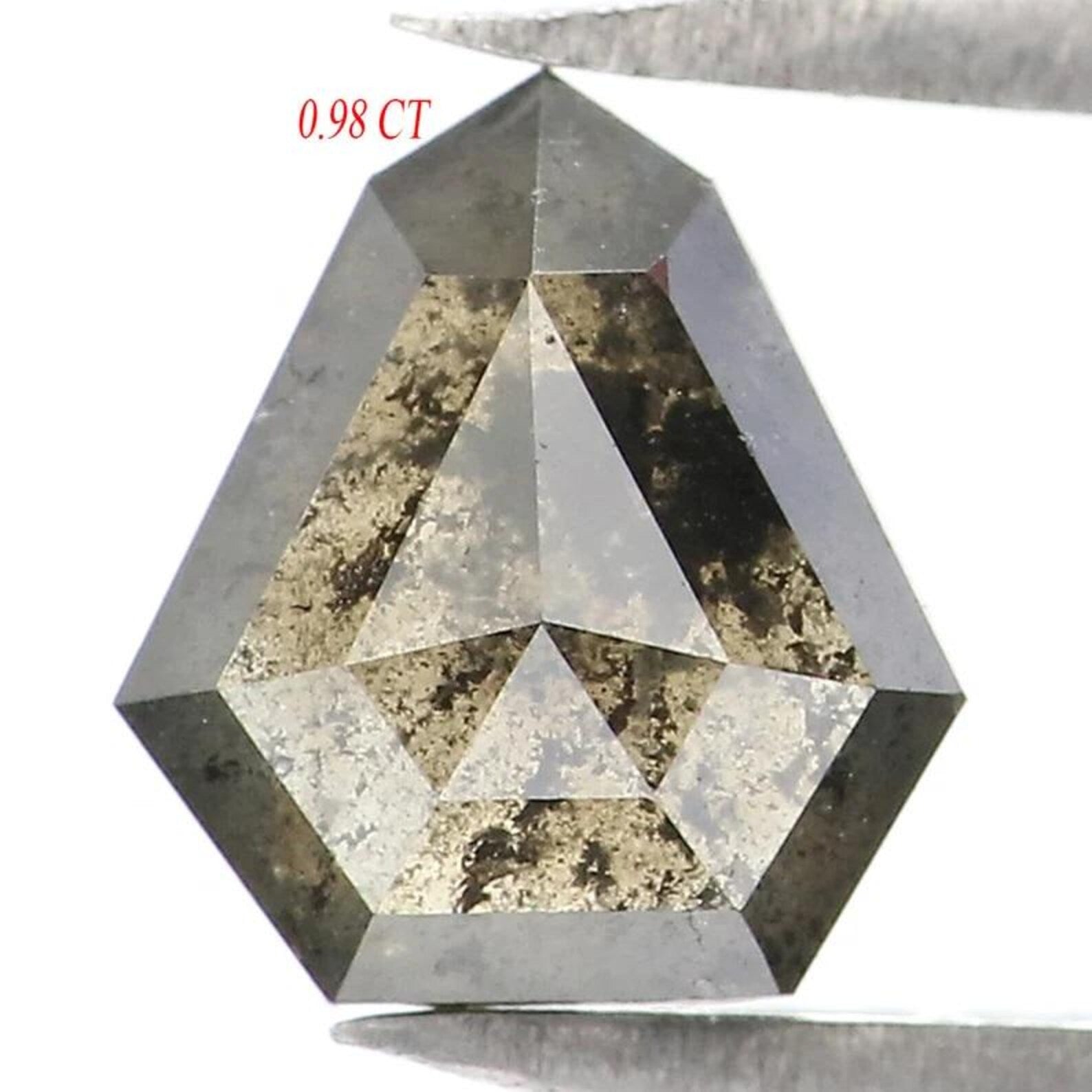 0.98 CT Natural Loose Shield Shape Diamond Salt And Pepper Shield Diamond 7.00 MM Natural Black Grey Color Shield Rose Cut Diamond NQ9367