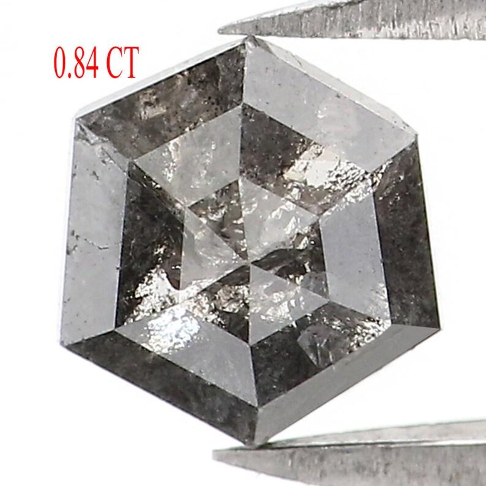 0.84 CT Natural Loose Hexagon Shape Diamond Salt And Pepper Hexagon Diamond 6.10 MM Natural Black Gray Color Hexagon Rose Cut Diamond NQ1584