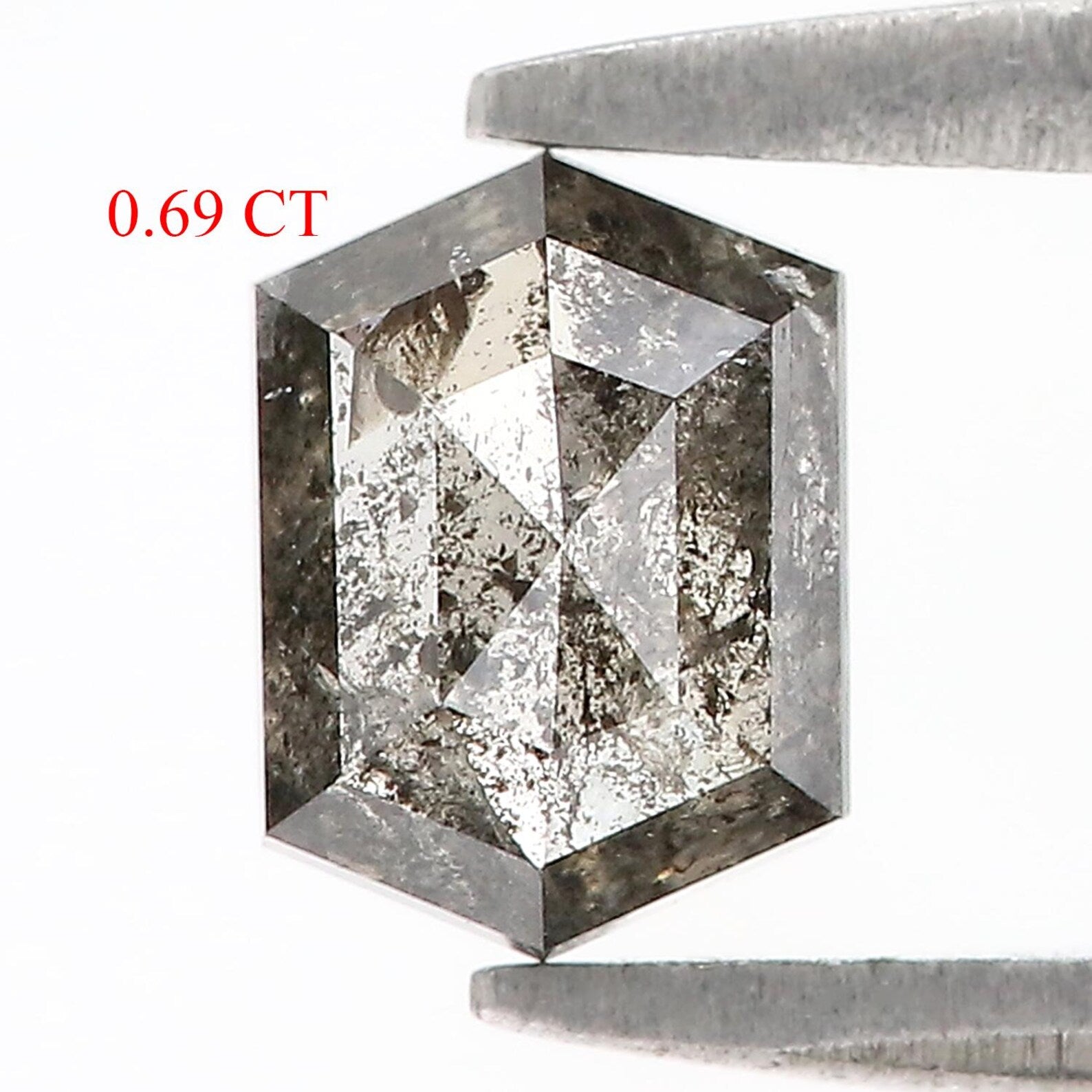 0.69 Ct Natural Loose Hexagon Shape Diamond Salt And Pepper Hexagon Diamond 6.00 MM Natural Black Grey Color Hexagon Rose Cut Diamond QN1480