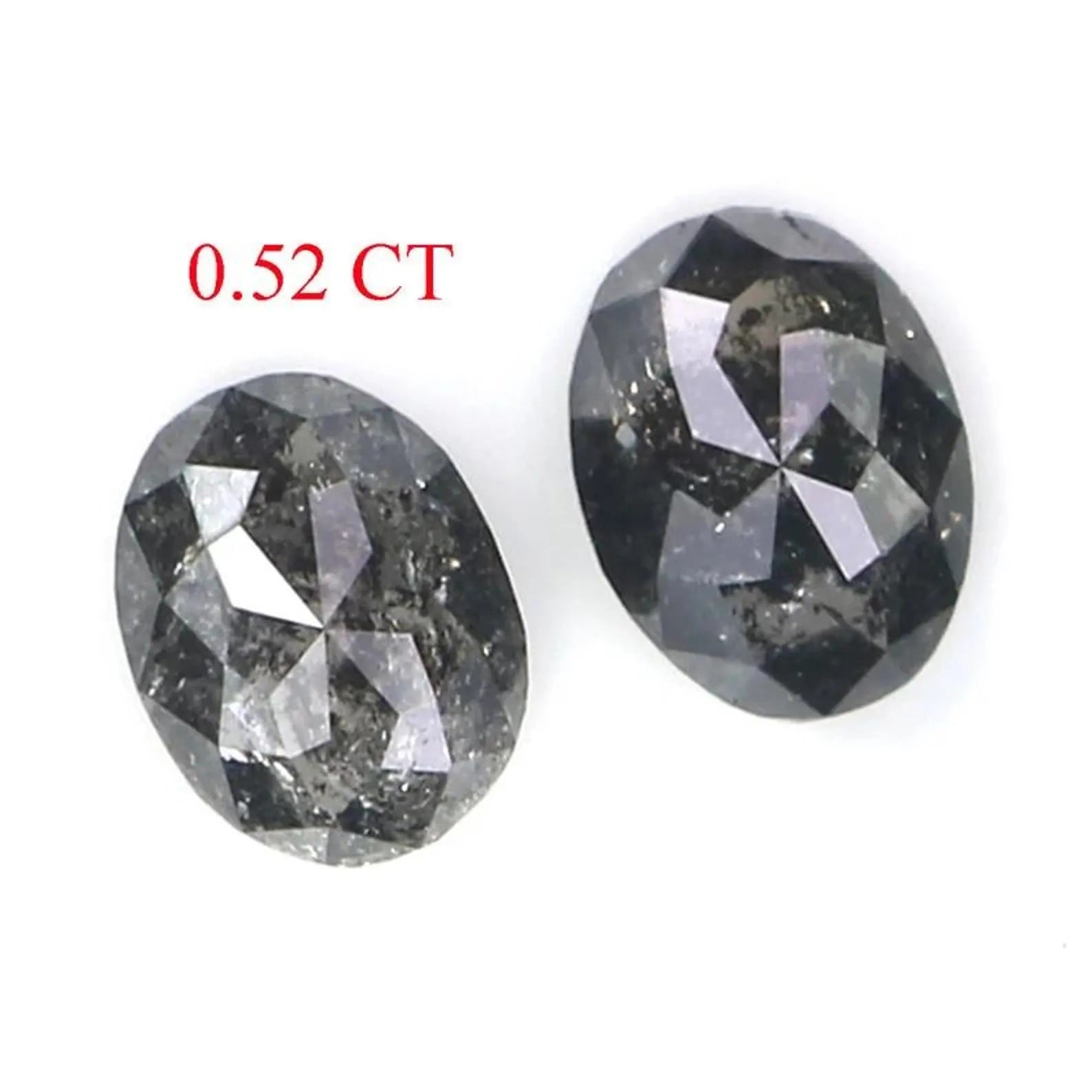0.52 Ct Natural Loose Oval Shape Pair Diamond Salt And Pepper Oval Cut Diamond 4.70 MM Natural Black Gray Color Oval Rose Cut Diamond NQ2304