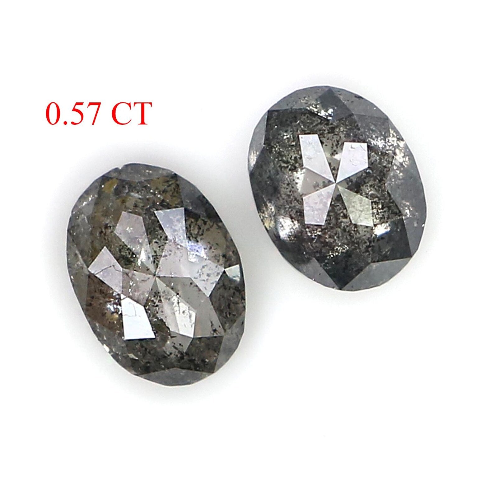 0.57 CT Natural Loose Oval Cut Pair Diamond Salt And Pepper Oval Diamond 4.70 MM Natural Loose Black Gray Color Oval Rose Cut Diamond NQ2108