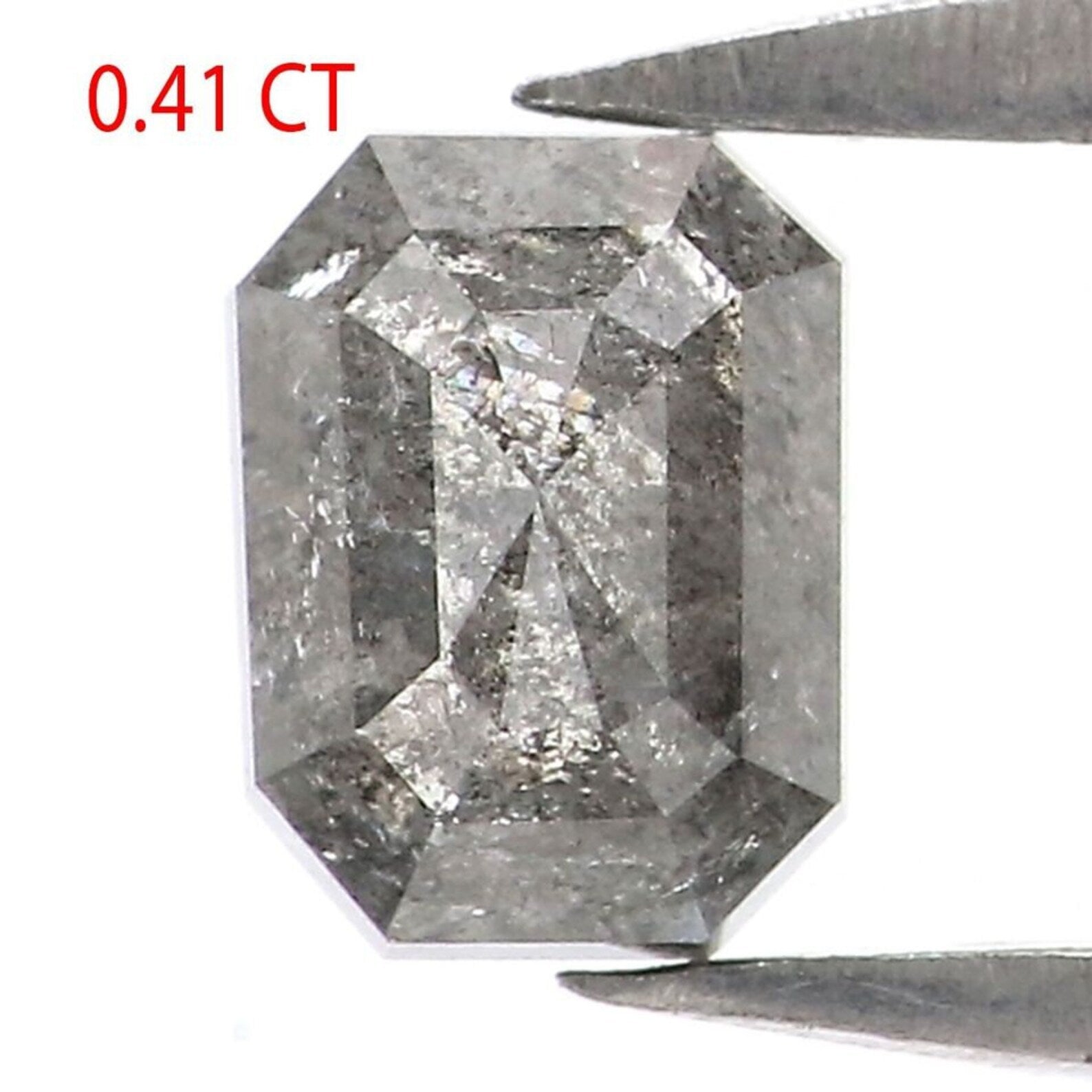 0.41 CT Natural Loose Emerald Shape Diamond Salt And Pepper Emerald Cut Diamond 4.80 MM Black Grey Color Emerald Rose Cut Diamond NQ7208