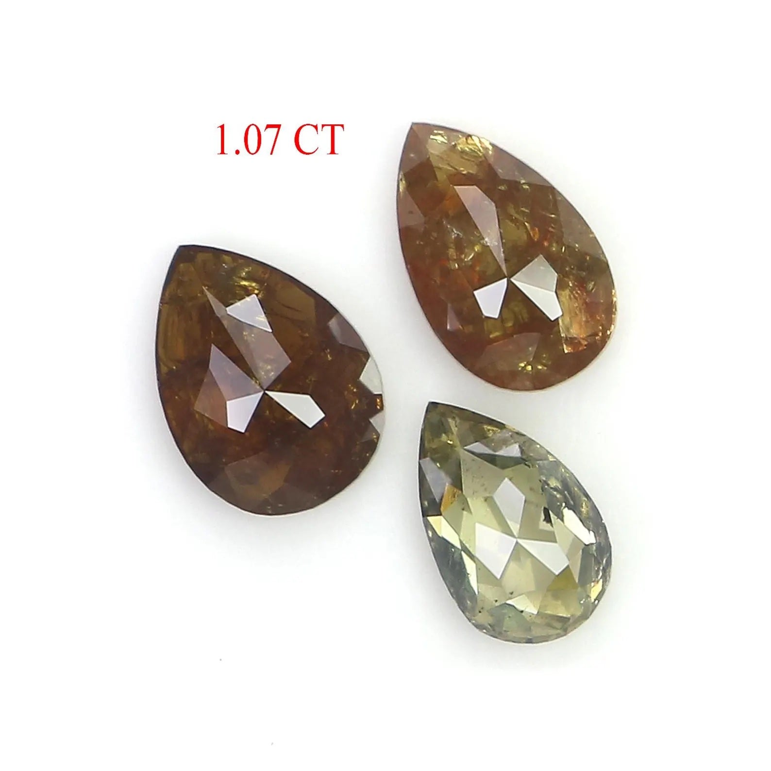 1.07 Ct Natural Loose Pear Shape Diamond Brown Green Color Pear Cut Diamond 5.30 MM Natural Brown Green Color Pear Rose Cut Diamond NQ1053