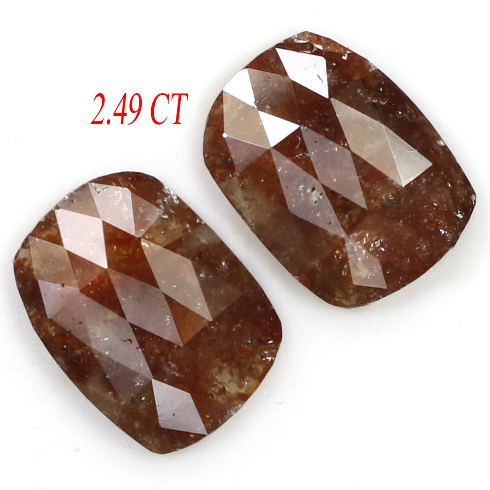 2.49 CT Natural Loose Cushion Shape Pair Brown Color Cushion Cut Pair Diamond 8.60 MM Natural Loose Cushion Pair Rose Cut Diamond KDN8224