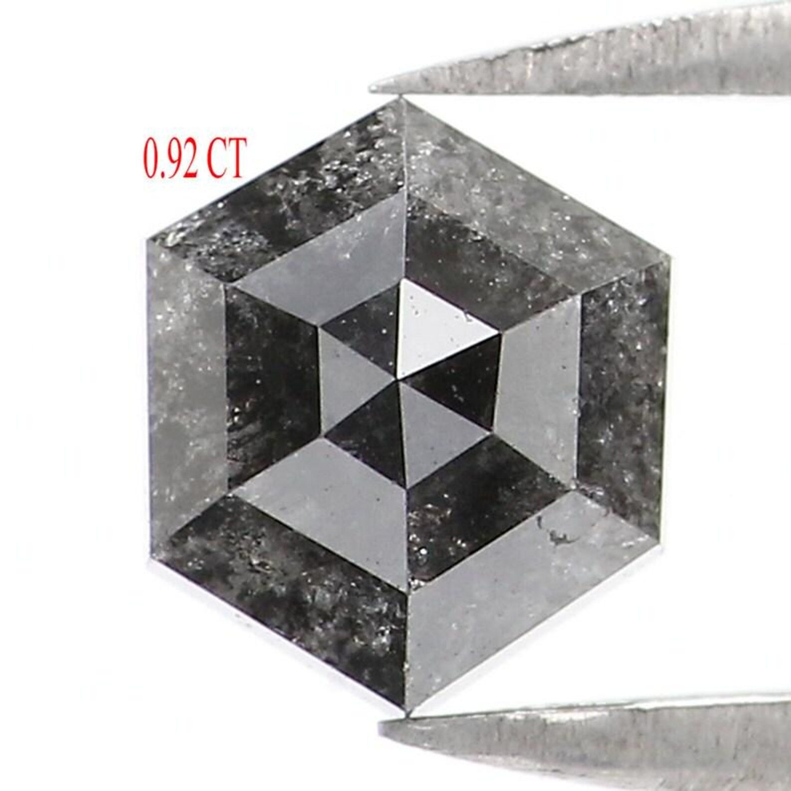 0.92 CT Natural Loose Hexagon Shape Diamond Salt And Pepper Hexagon Diamond 5.80 MM Natural Black Gray Color Hexagon Rose Cut Diamond NQ1594