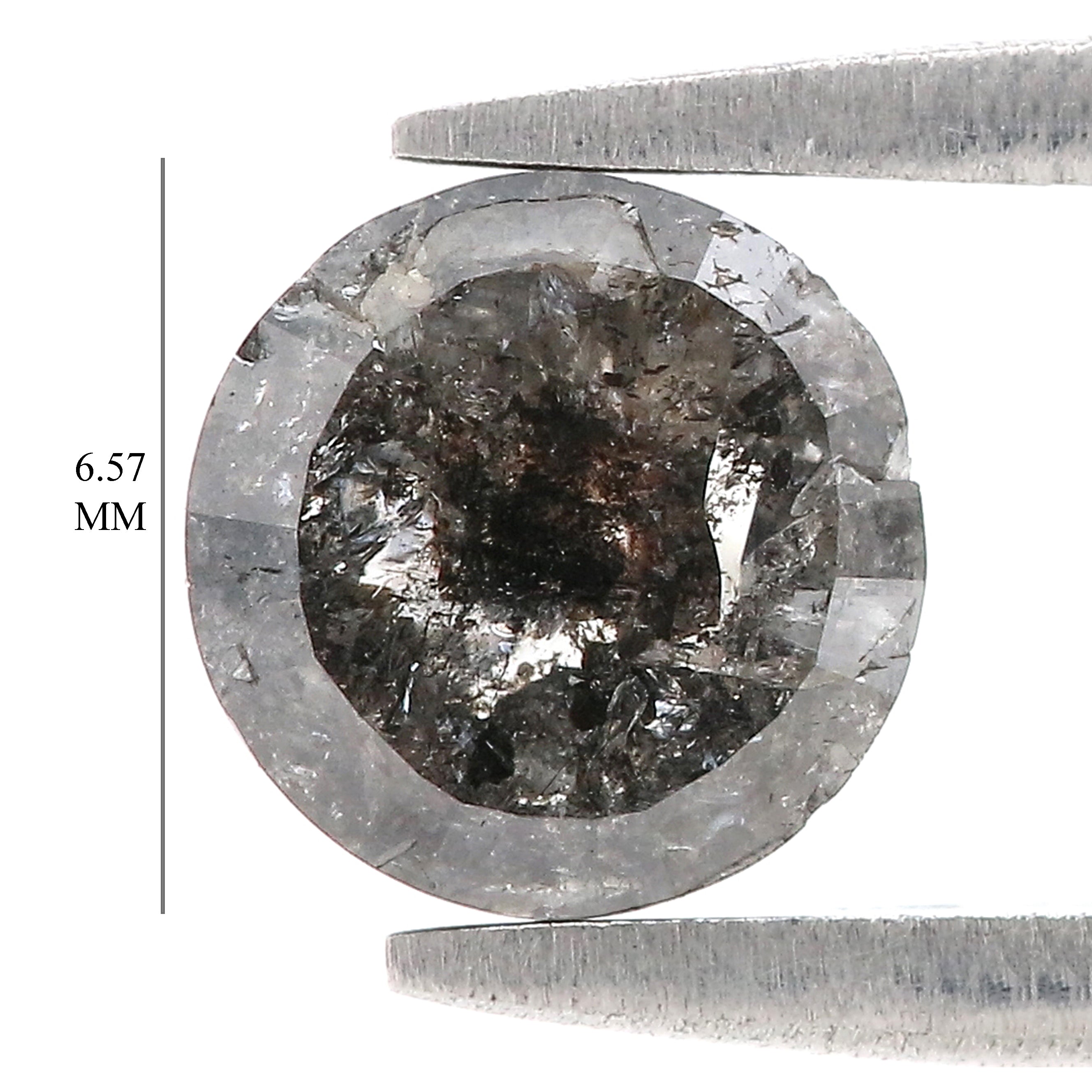 Natural Round Salt and Pepper Diamond 1.41 CT Loose Rose Cut Black Grey Stone 6.57 MM Rustic Diamond For Custom Engagement Ring L3680