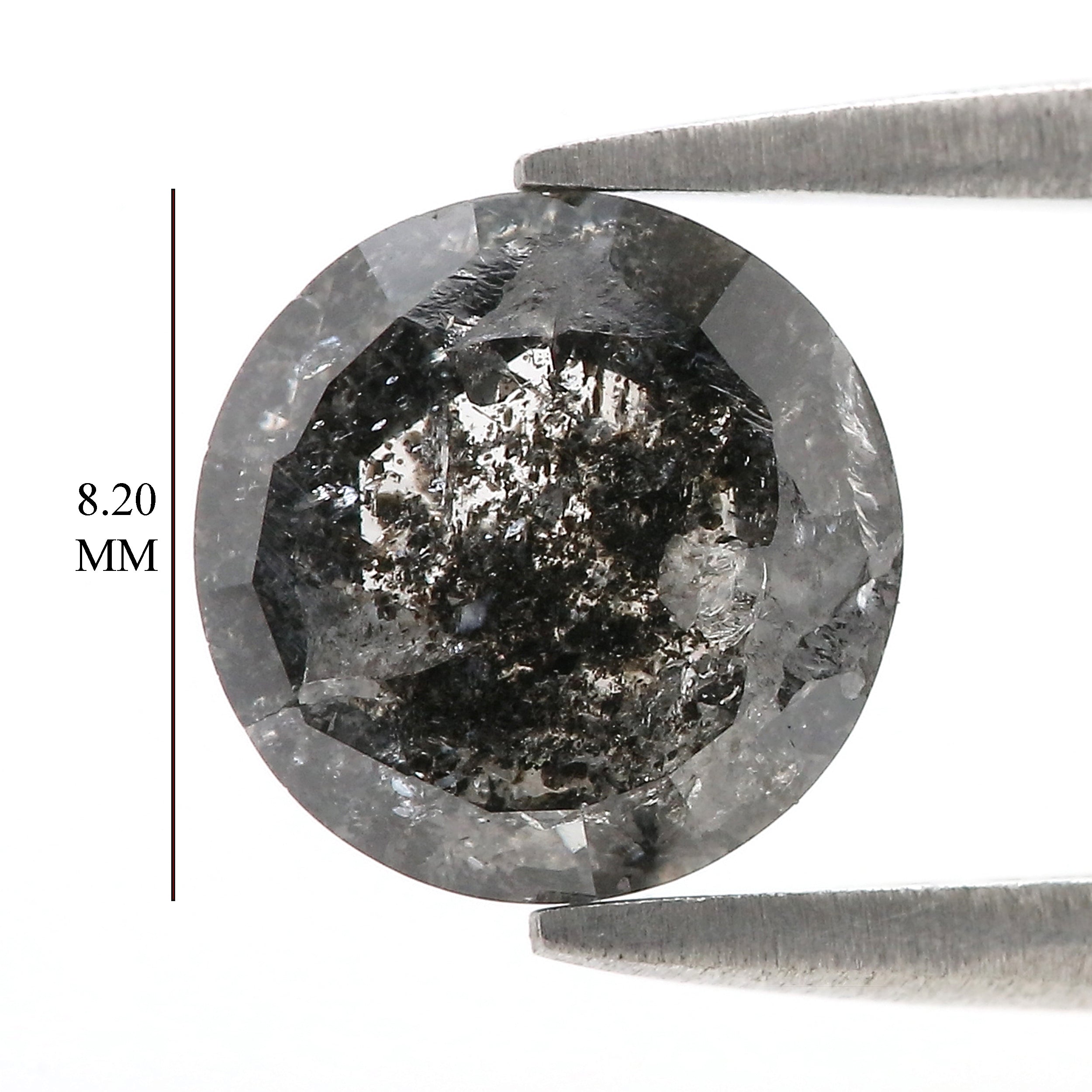 Natural Round Salt and Pepper Diamond 1.80 CT Loose Rose Cut Black Gray Stone 8.20 MM Rustic Diamond For Custom Engagement Ring L3681
