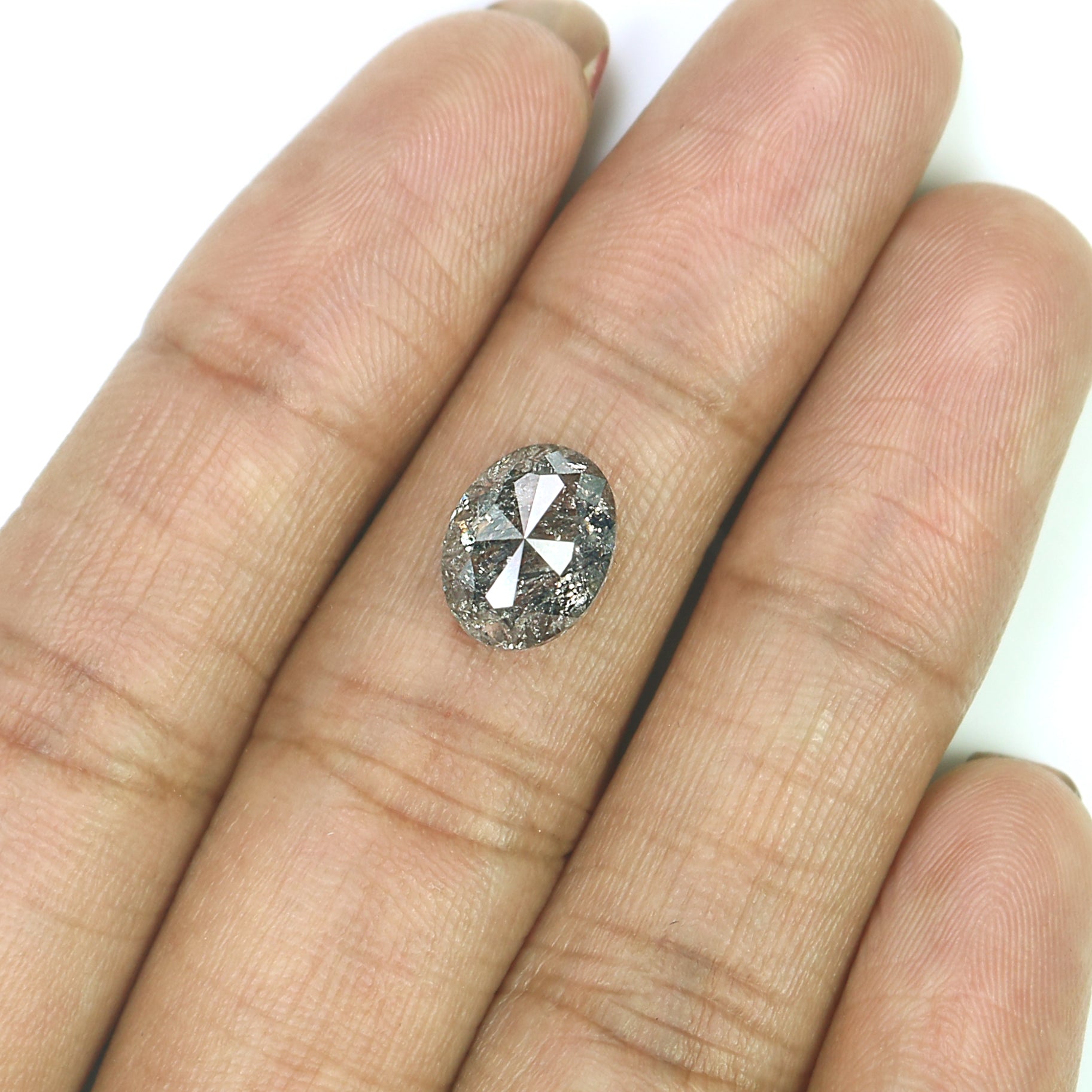 3.80 CT Natural Loose Oval Shape Diamond Salt And Pepper Oval Cut Diamond 10.10 MM Natural Black Grey Color Oval Rose Cut Diamond L3606