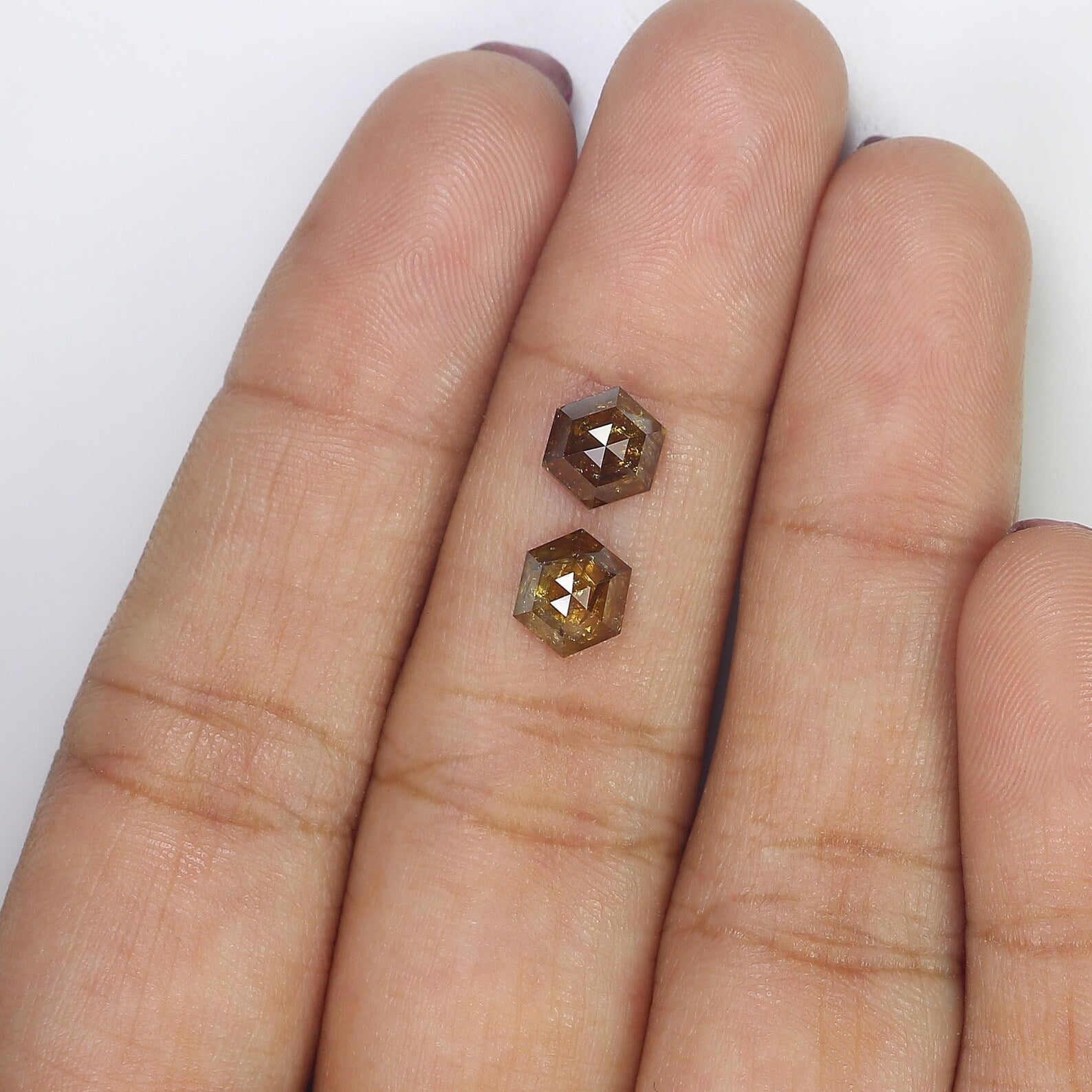 1.68 CT Natural Loose Hexagon Shape Pair Diamond Yellow Color Hexagon Diamond 5.70 MM Natural Brown Color Hexagon Rose Cut Diamond NQ8000