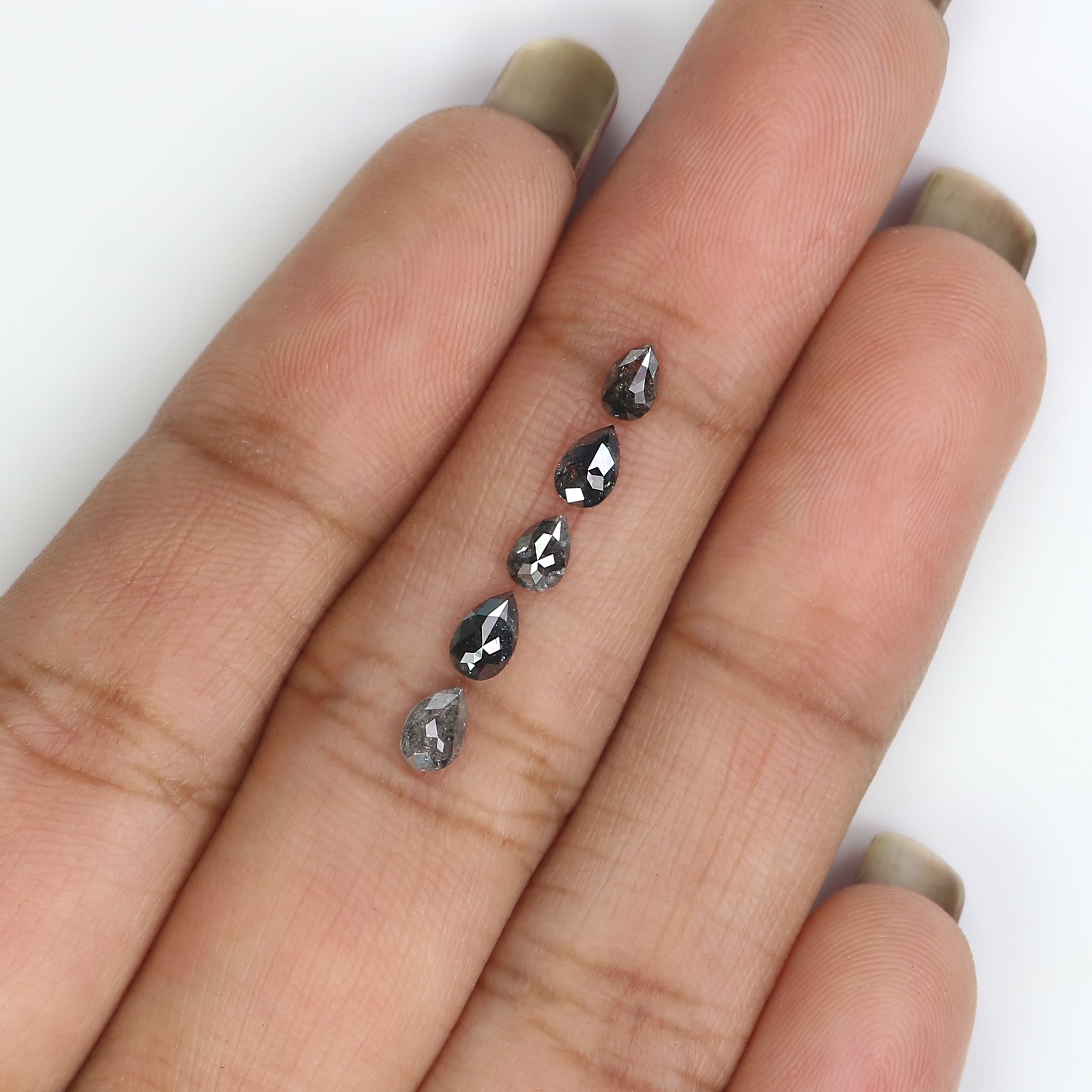 0.77 CT Natural Loose Pear Shape Diamond Salt And Pepper Pear Diamond 4.05 MM Natural Loose Black Grey Color Pear Rose Cut Diamond KQ2698