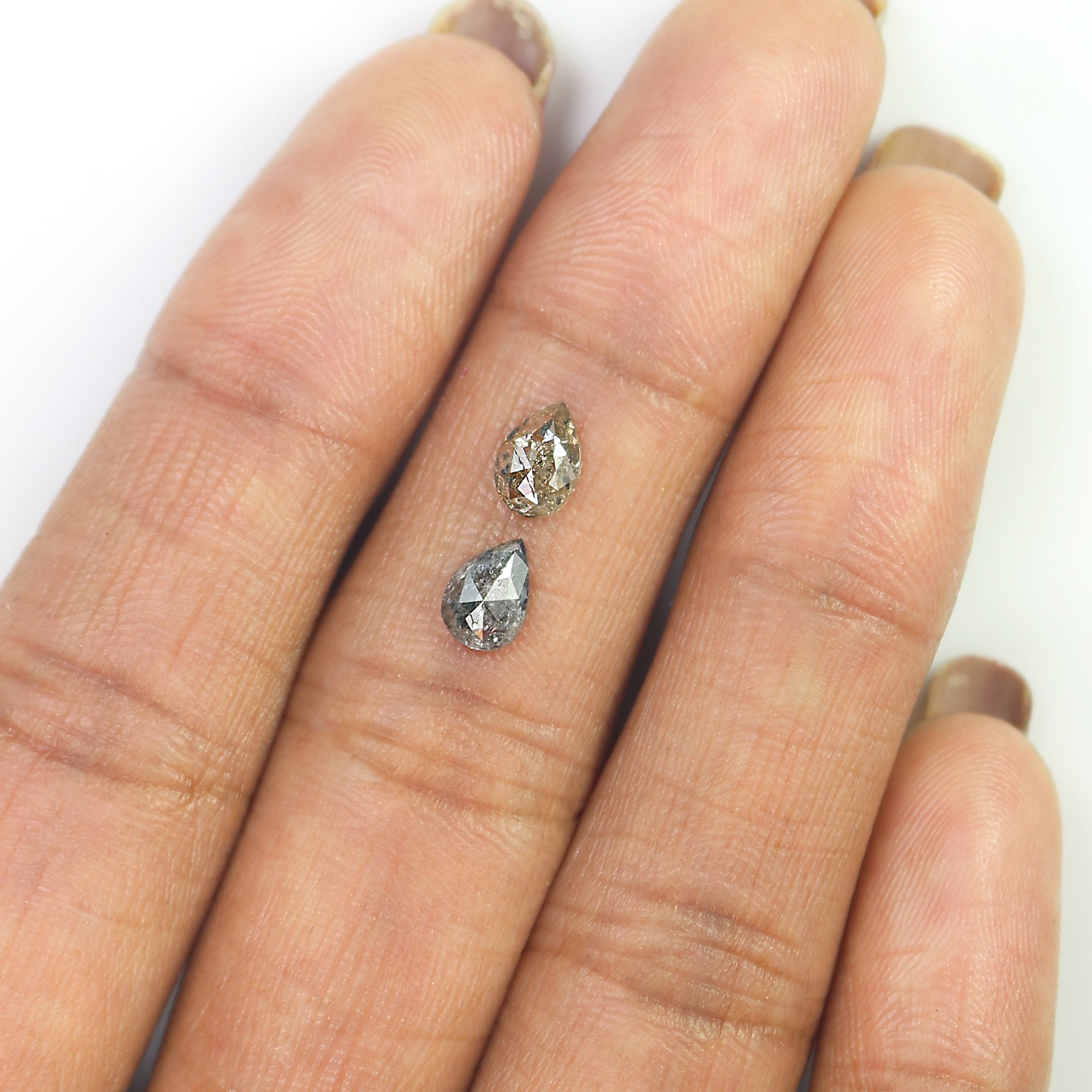 1.02 CT Natural Loose Pear Cut Pair Diamond Salt And Pepper Pear Shape Diamond 6.30 MM Natural Black Grey Color Pear Rose Cut Diamond LQ2082