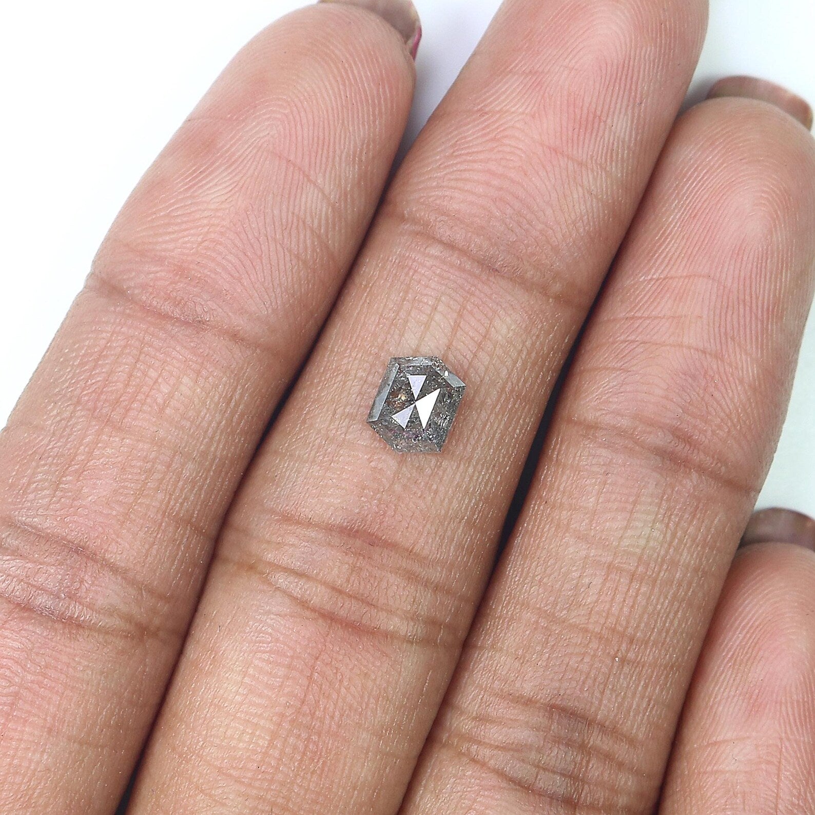 0.88 Ct Natural Loose Hexagon Shape Diamond Salt And Pepper Hexagon Diamond 6.55 MM Natural Diamond Black Grey Color Hexagon Diamond QN1460