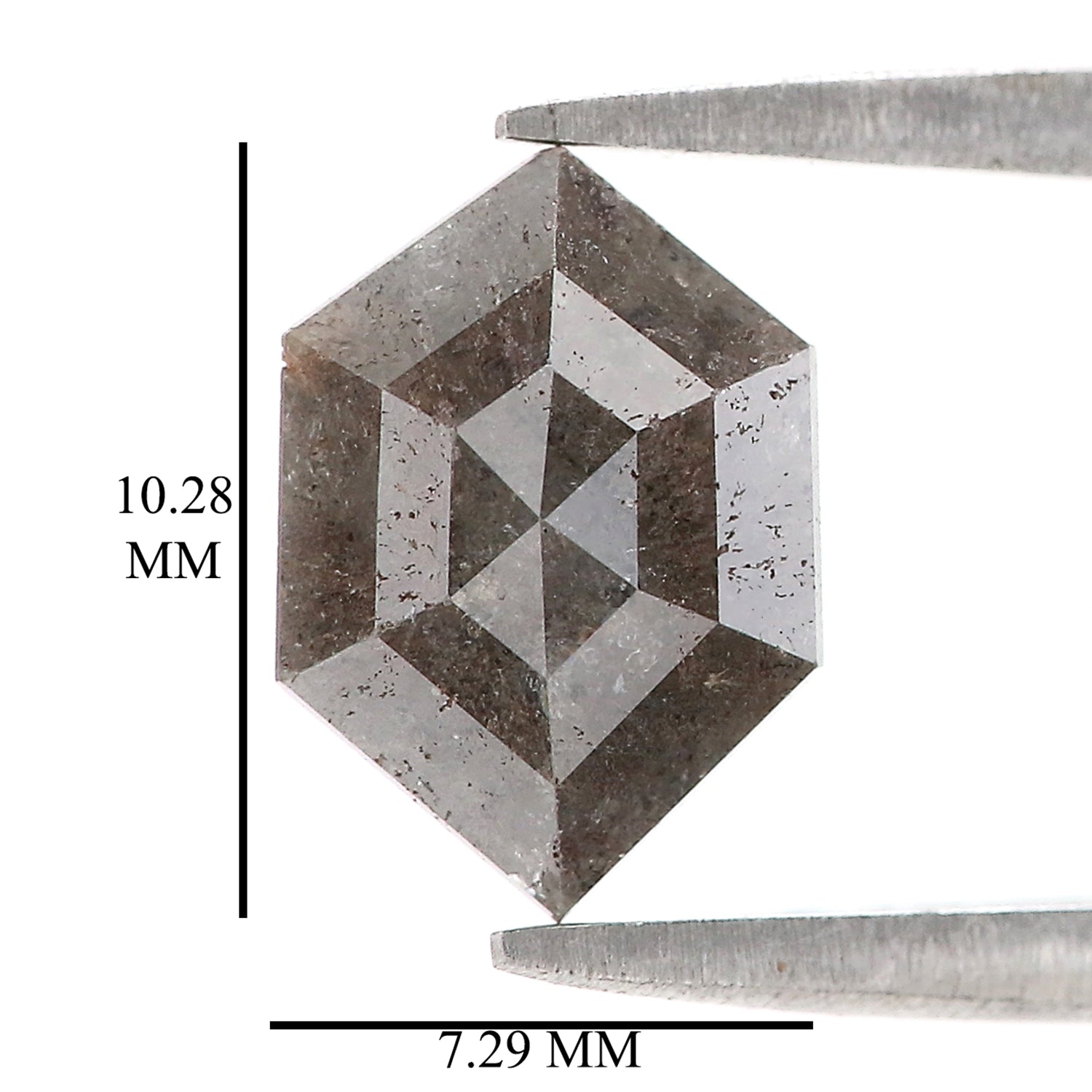 Natural Hexagon Black Grey Diamond 2.37 CT Loose Rose Cut Stone 10.28 MM Rustic Diamond Hexagon Diamond For Custom Engagement Ring L3644