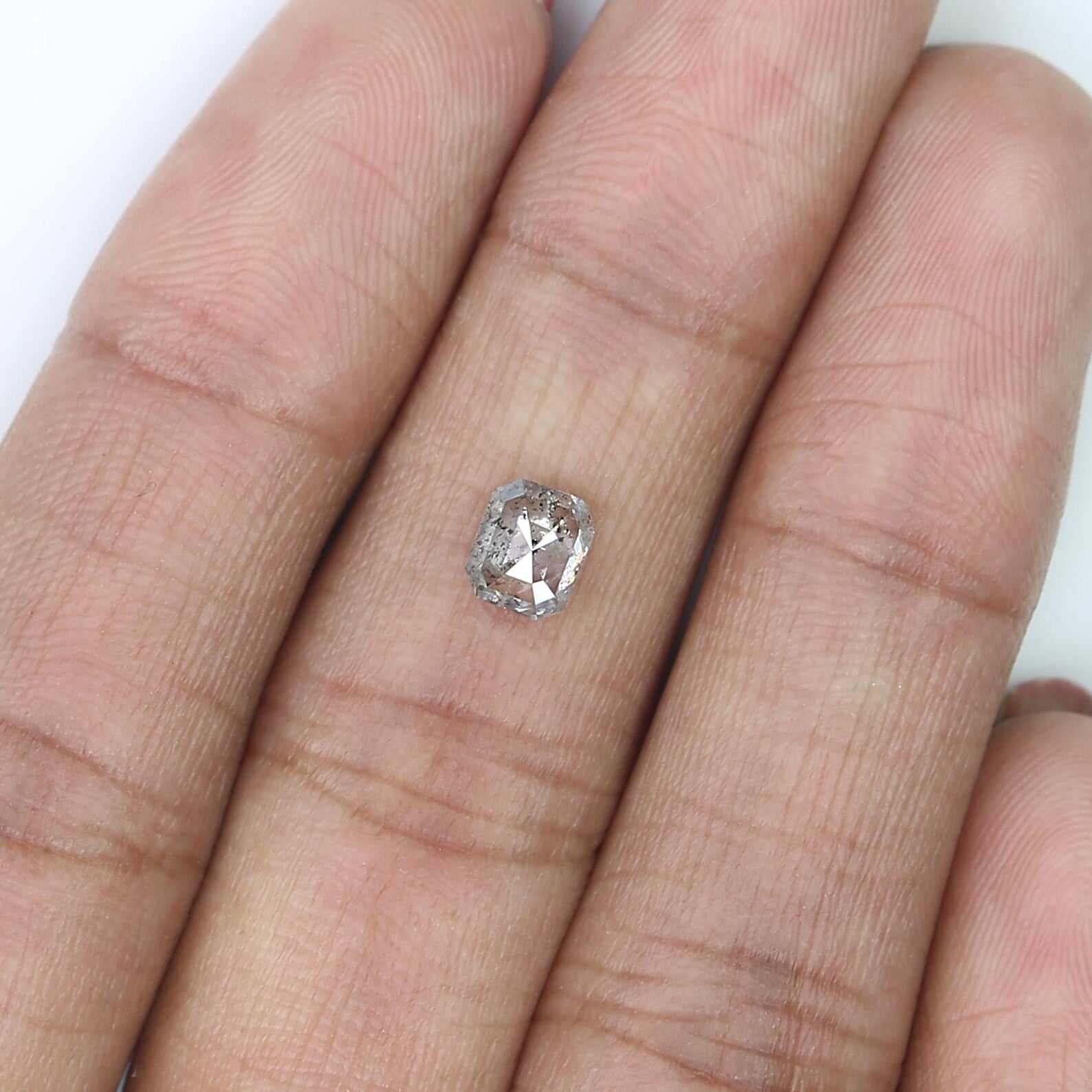 0.79 CT Natural Loose Emerald Shape Diamond Salt And Pepper Emerald Cut Diamond 5.50 MM Black Grey Color Emerald Rose Cut Diamond QN8837