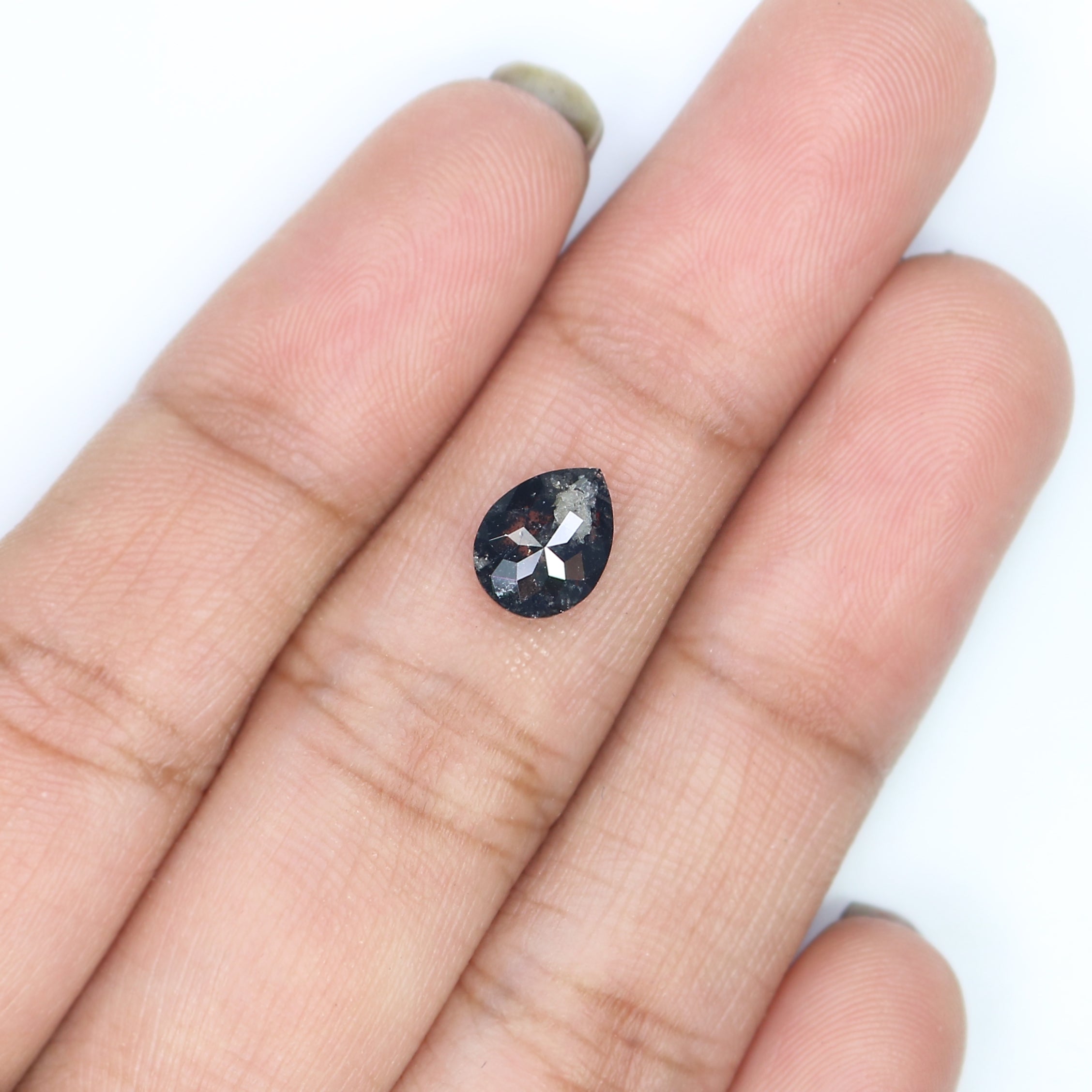 1.02 CT Natural Loose Pear Shape Diamond Salt And Pepper Pear Rose Cut Diamond 7.95 MM Black Grey Color Pear Shape Rose Cut Diamond LQ3002