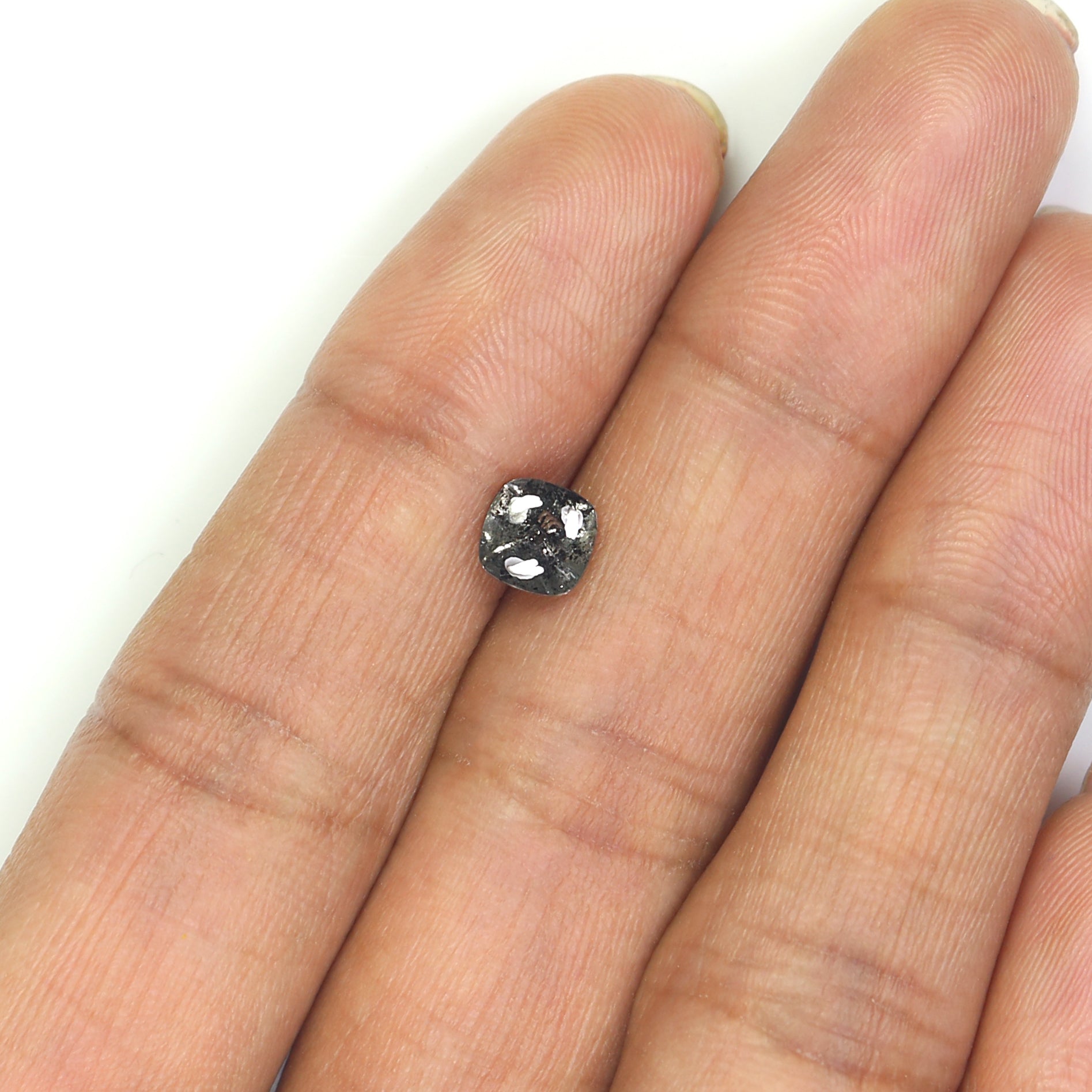 1.18 CT Unique Cushion Shape Salt And Pepper Sand Stone Cabochon Diamond 5.70 MM Natural Loose Black Grey Color Cushion Uncut Diamond L3501