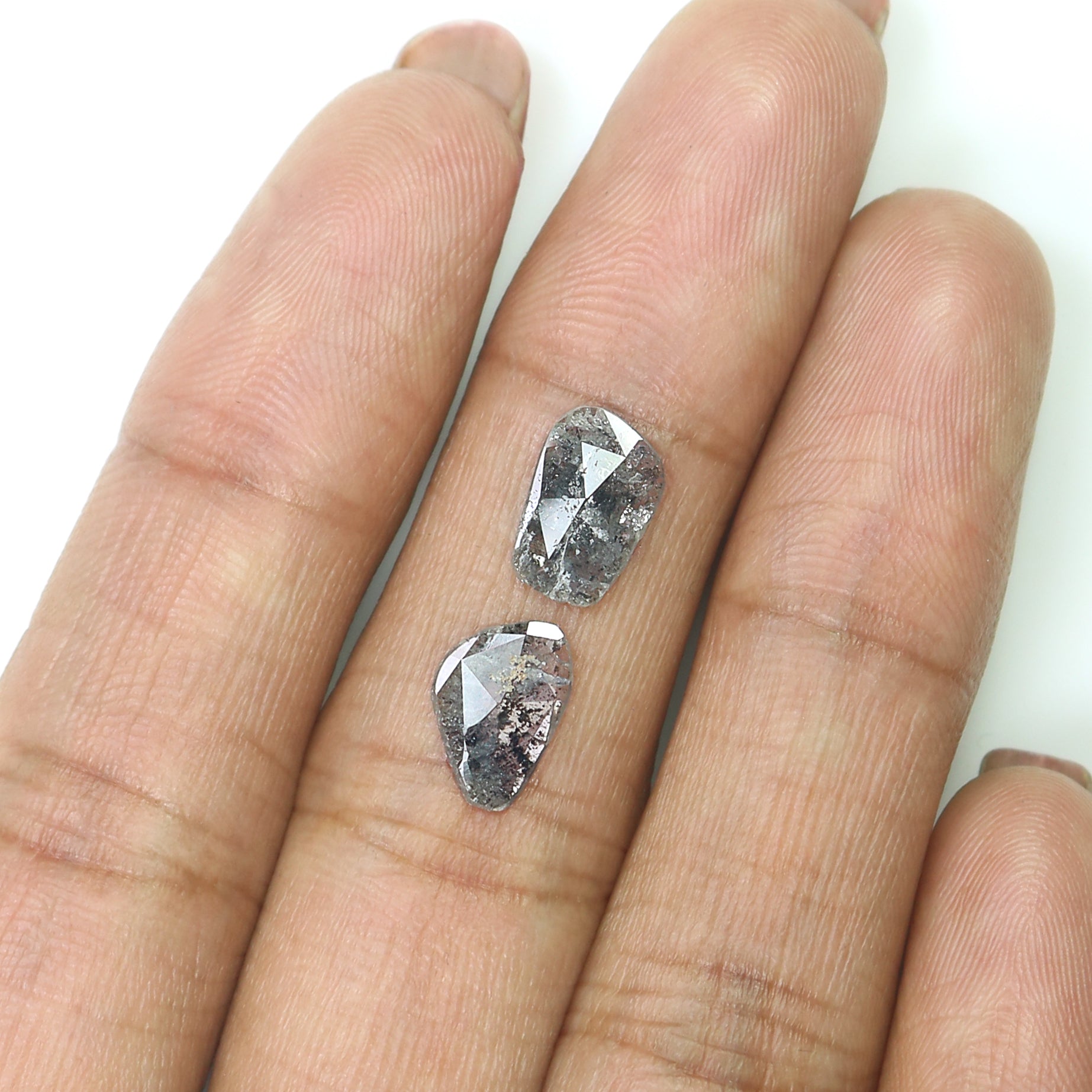 1.21 CT Natural Loose Slice Shape Diamond Salt And Pepper Slice Uncut Diamond 9.55 MM Natural Black Grey Diamond Irregular Cut Diamond L3589