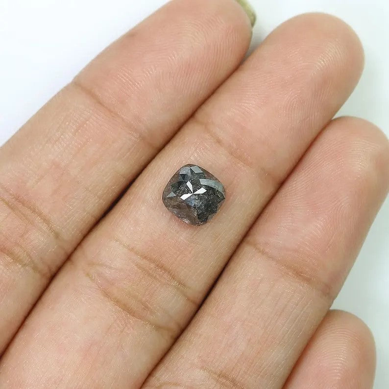 1.56 CT Natural Loose Cushion Shape Diamond Salt And Pepper Cushion Diamond 7.10 MM Natural Black Gray Color Cushion Rose Cut Diamond NQ9401