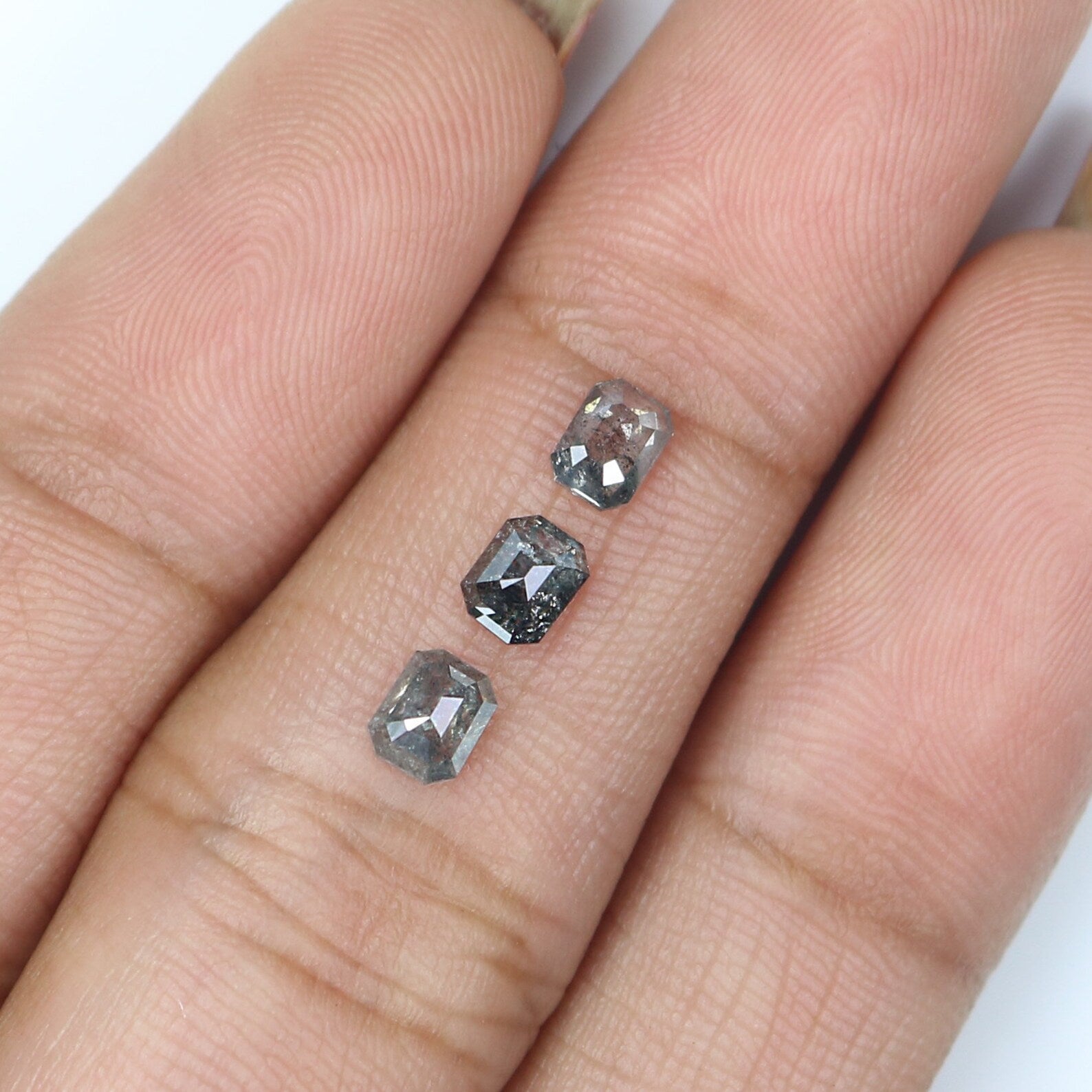 Natural Loose Emerald Salt And Pepper Diamond Black Grey Color 0.80 CT 4.08 MM Emerald Shape Rose Cut Diamond KDN2160