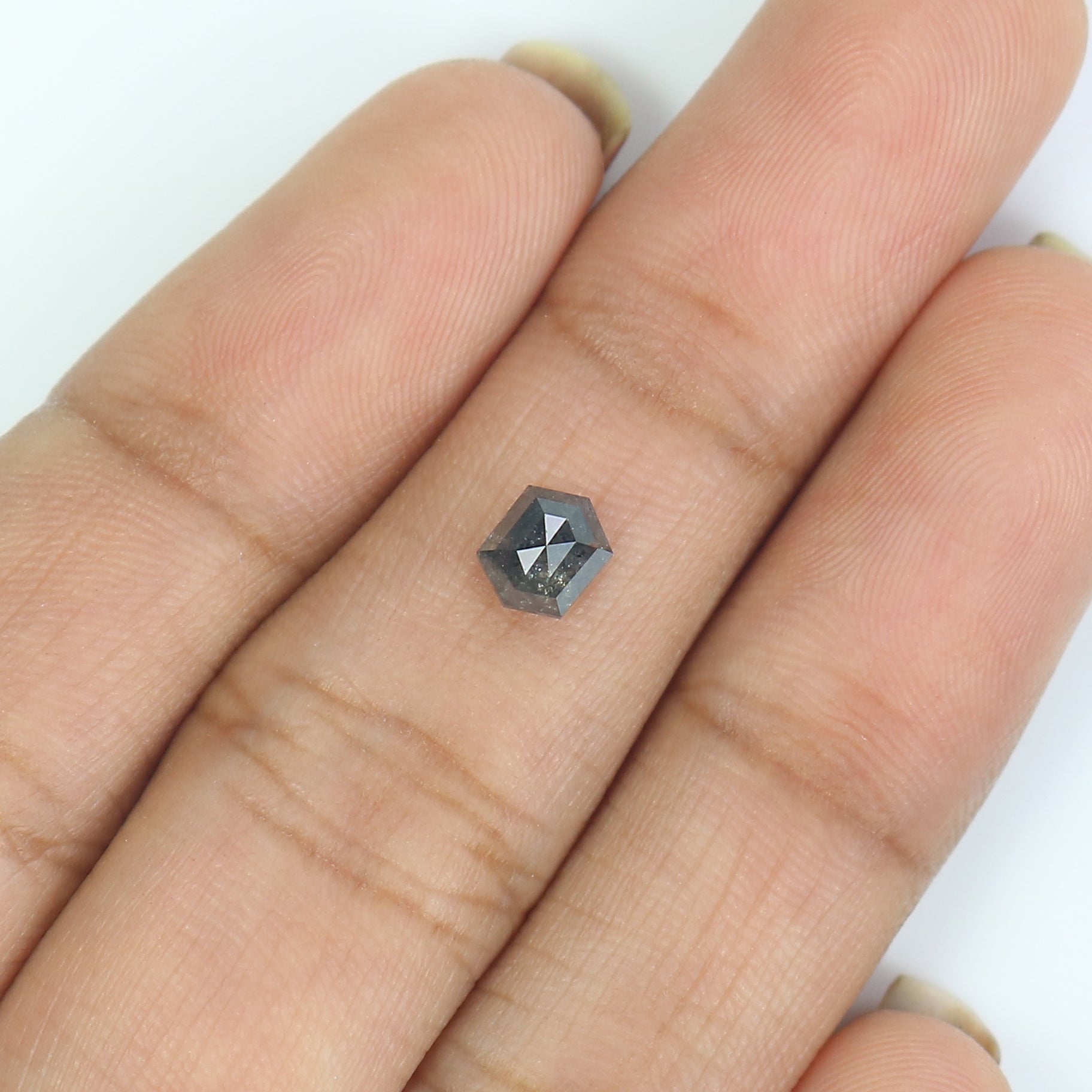 0.56 CT Natural Loose Hexagon Shape Diamond Salt And Pepper Hexagon Diamond 5.40 MM Natural Black Grey Color Hexagon Rose Cut Diamond KQ2705