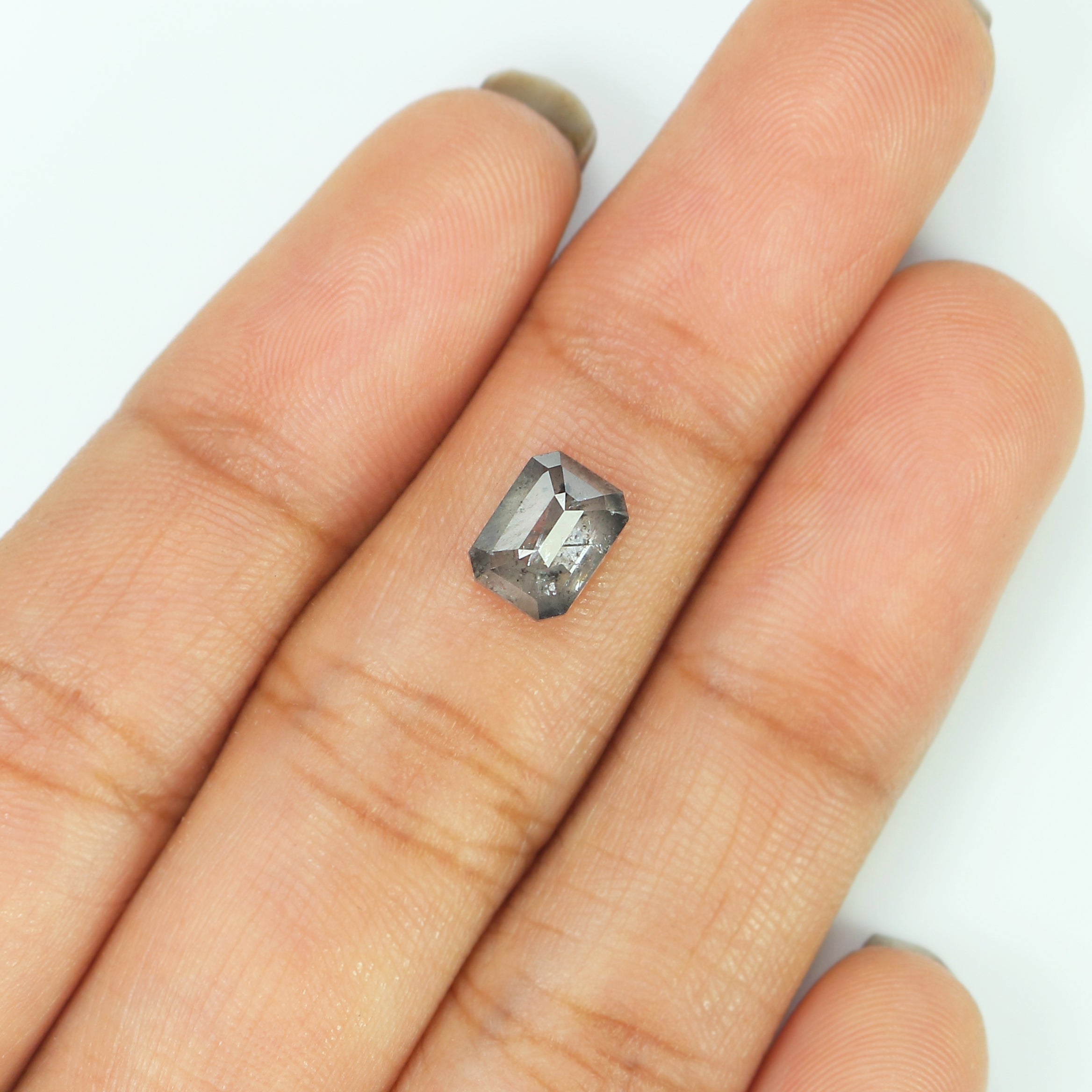 1.27 CT Natural Loose Emerald Shape Diamond Salt And Pepper Emerald Diamond 7.15 MM Natural Black Grey Color Emerald Rose Cut Diamond LC27