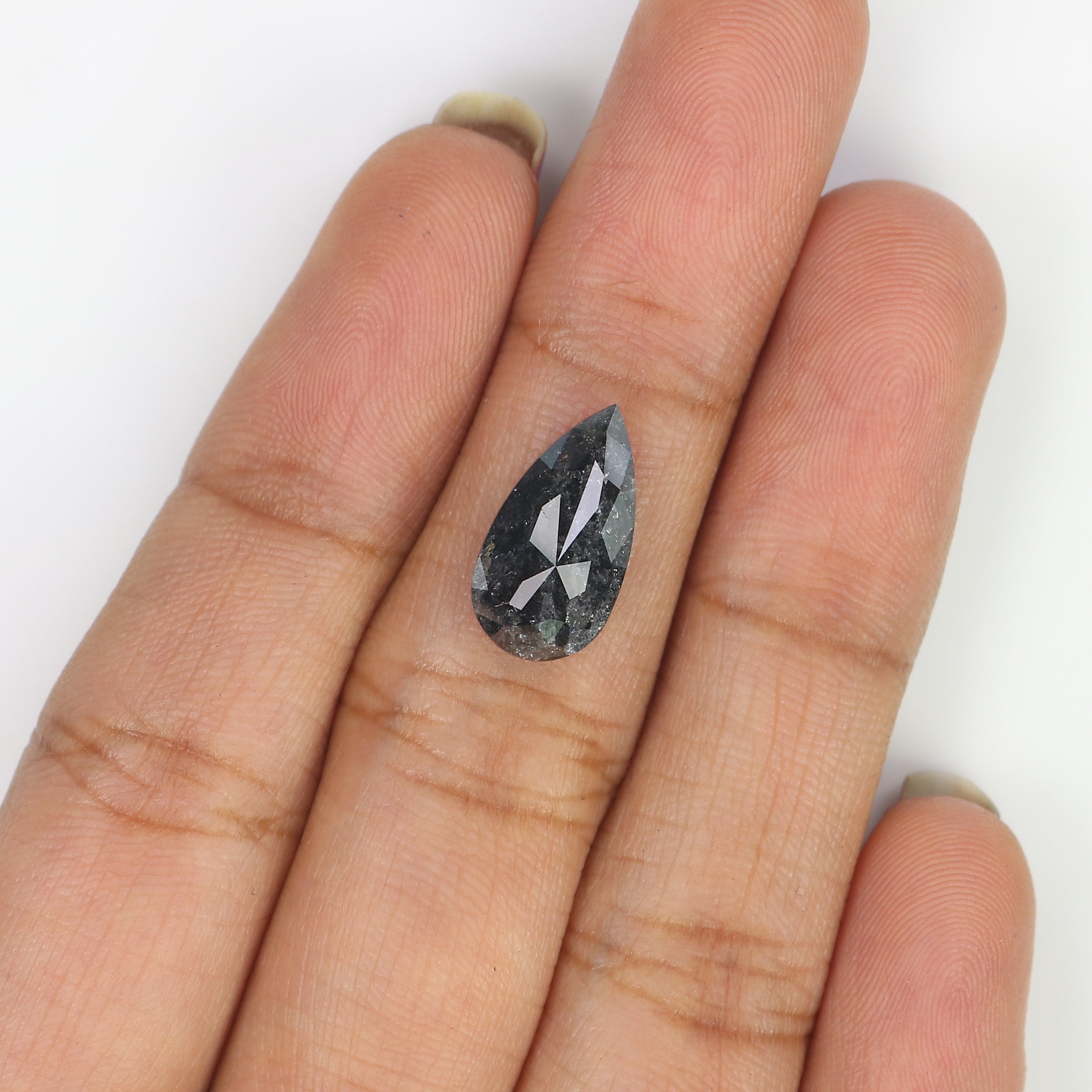 3.11 CT Natural Loose Pear Shape Diamond Salt And Pepper Pear Rose Cut Diamond 13.70 MM Black Grey Color Pear Rose Cut Diamond LQ3045