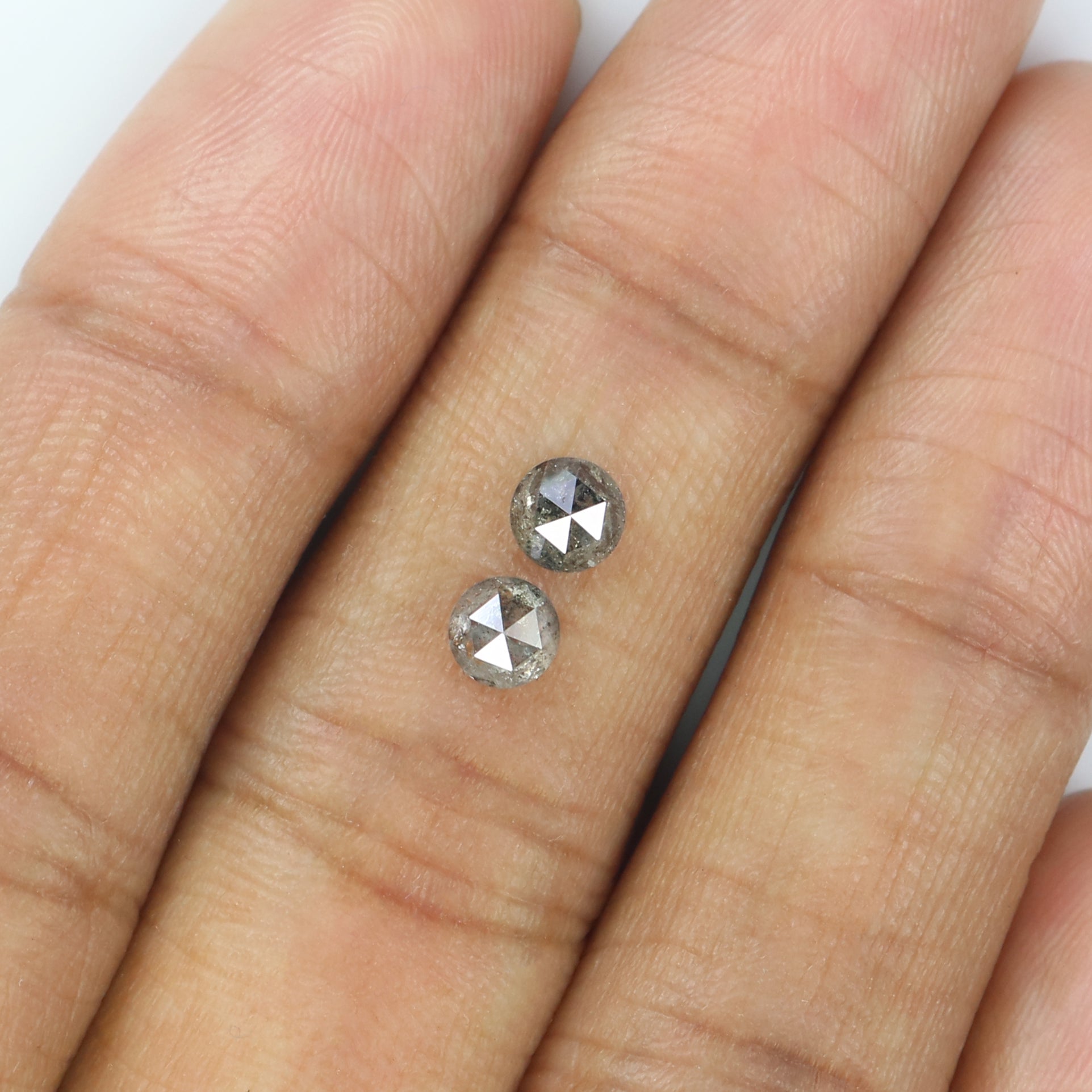 0.89 CT Natural Loose Round Rose Cut Pair Diamond Salt And Pepper Round Cut Diamond 4.40 MM Natural Black Grey Round Rose Cut Diamond KQ2667