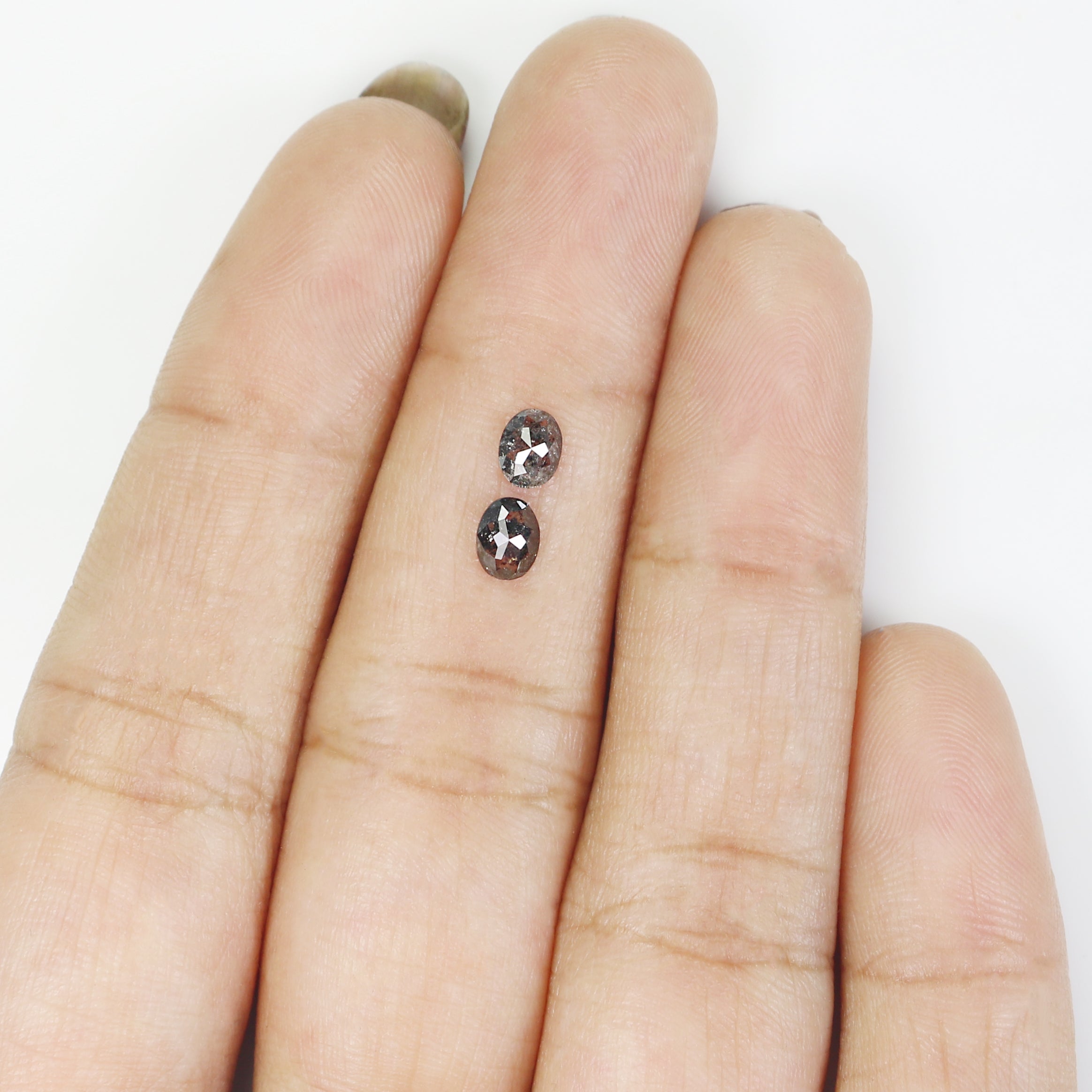 0.52 Ct Natural Loose Oval Shape Pair Diamond Salt And Pepper Oval Cut Diamond 4.70 MM Natural Black Gray Color Oval Rose Cut Diamond NQ2304