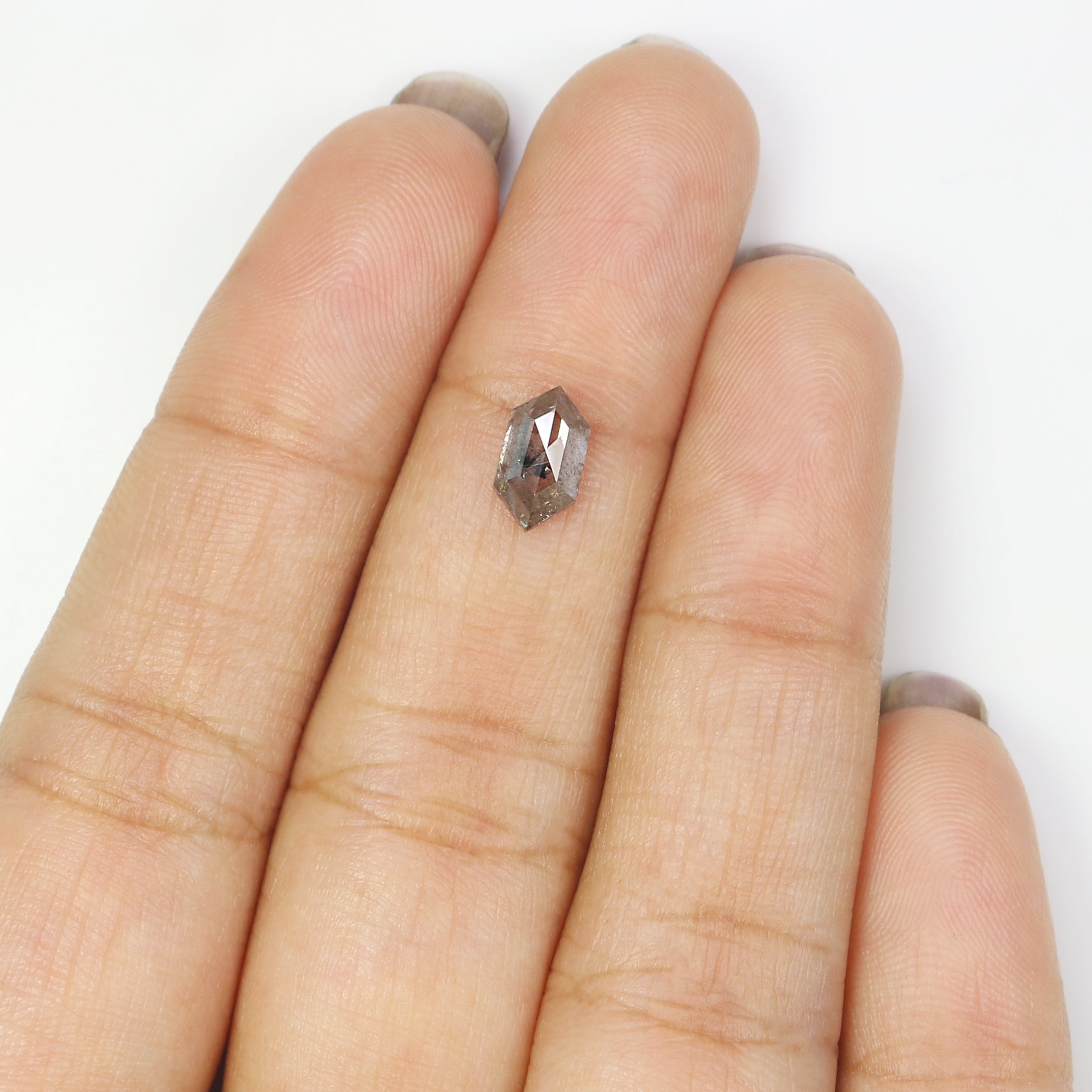1.11 CT Natural Loose Hexagon Shape Diamond Salt And Pepper Hexagon Diamond 8.20 MM Natural Black Grey Color Hexagon Rose Cut Diamond L3450