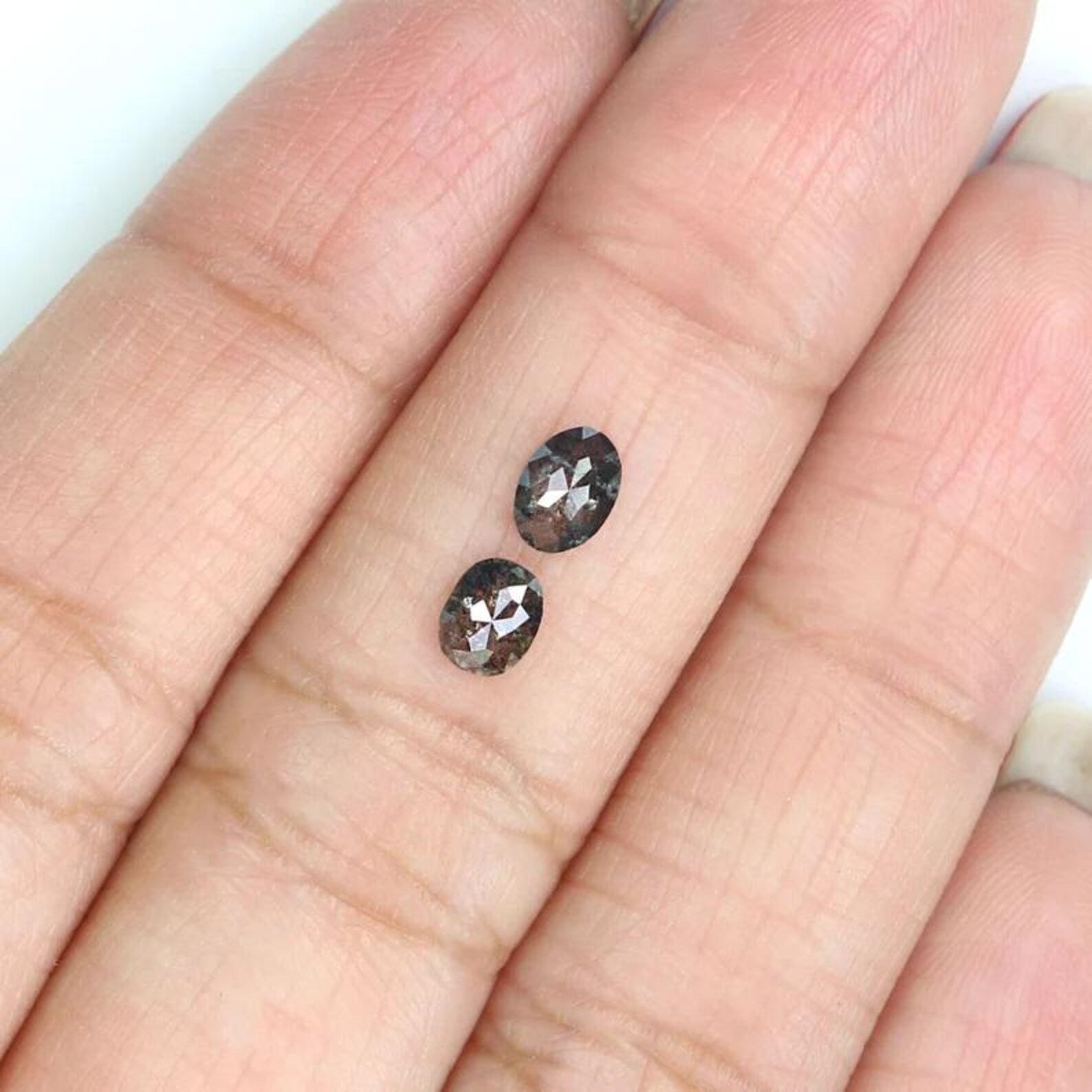 0.53 CT Natural Loose Oval Cut Pair Diamond Salt And Pepper Oval Shape Diamond 4.65 MM Natural Black Grey Color Oval Rose Cut Diamond NQ2107