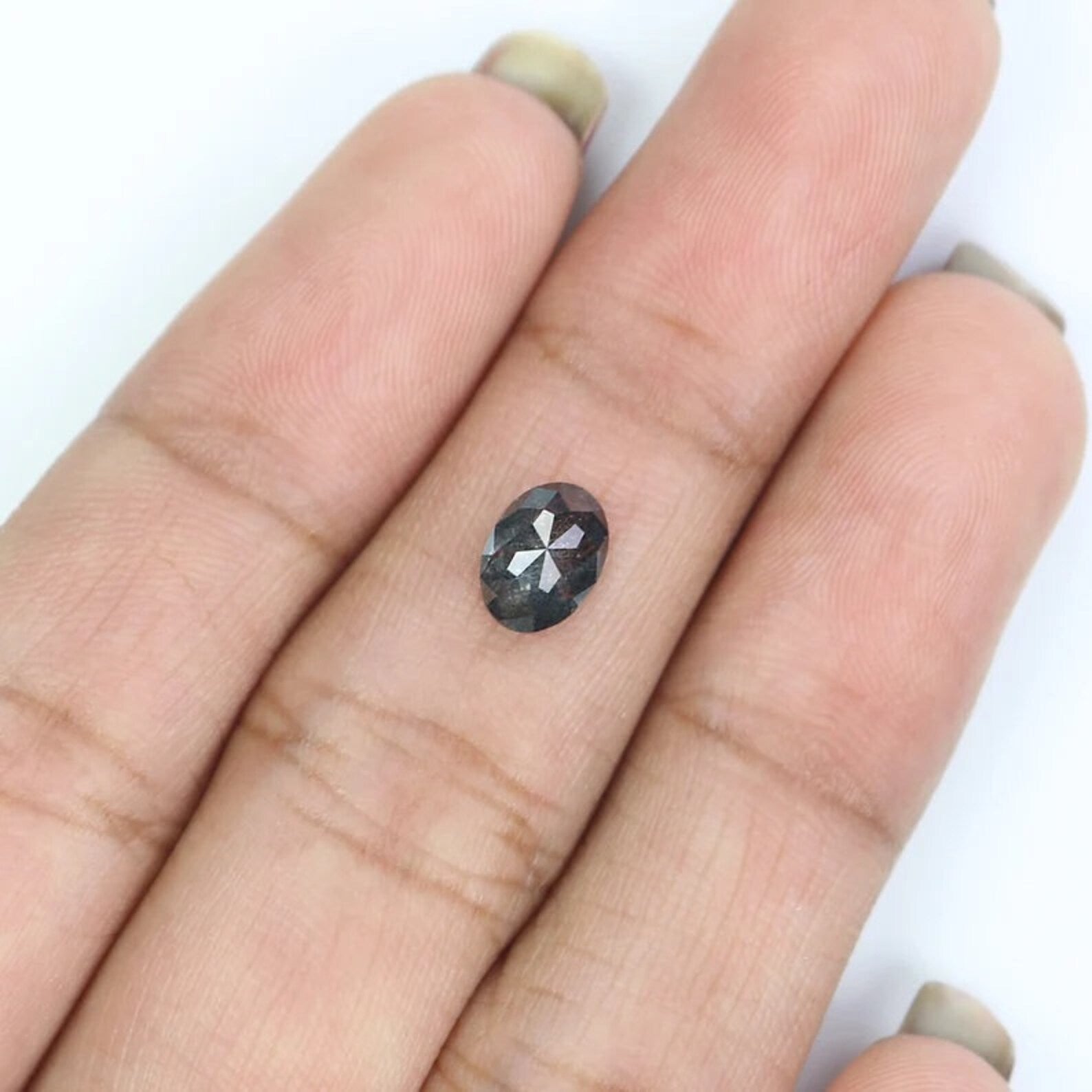 0.79 CT Natural Loose Oval Shape Diamond Salt And Pepper Oval Cut Diamond 6.90 MM Natural Black Grey Color Oval Rose Cut Diamond NQ2462