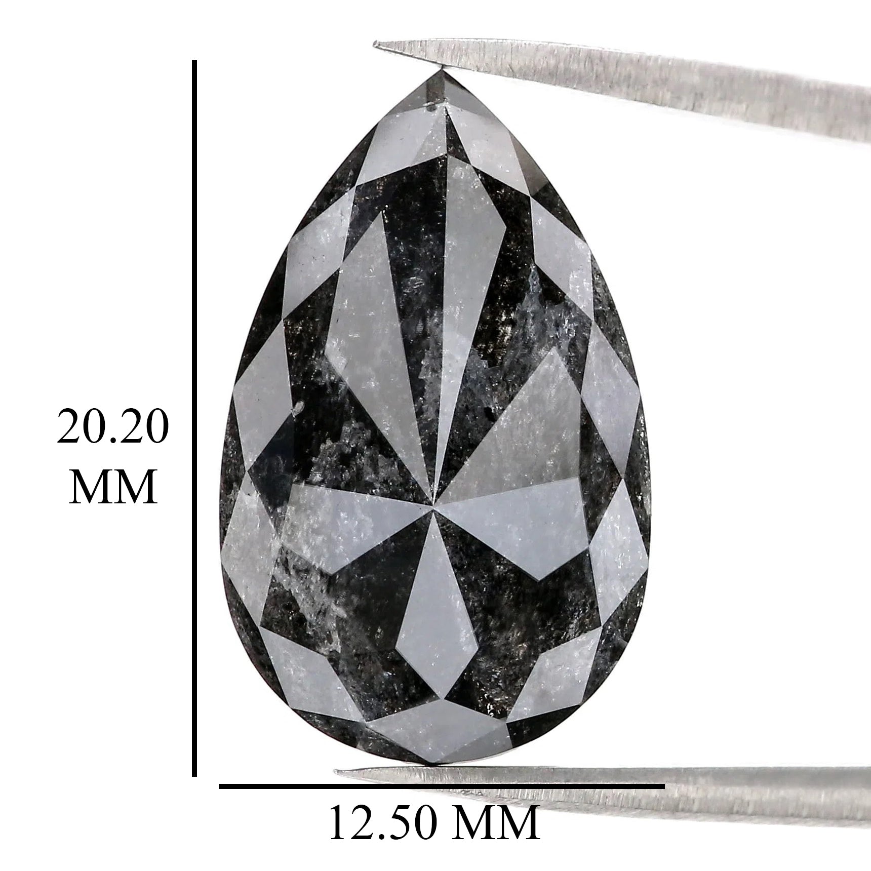 Natural Pear Salt and Pepper Diamond 11.67 CT Loose Rose Cut Black Grey Stone 20.20 MM Rustic Diamond For Custom Engagement Ring QL3019