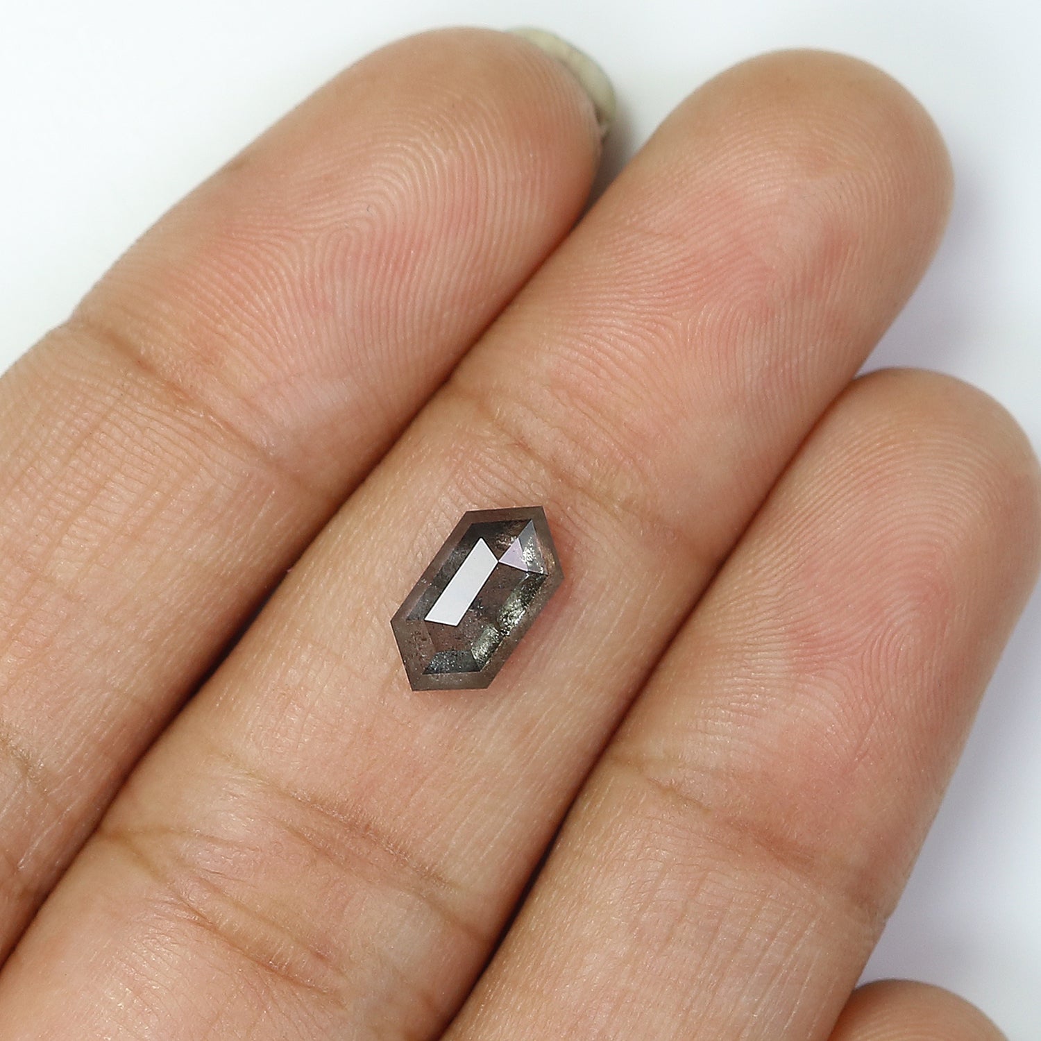 1.20 Ct Natural Loose Hexagon Shape Diamond Salt And Pepper Hexagon Diamond 9.35 MM Natural Black Grey Color Hexagon Rose Cut Diamond LQ3311
