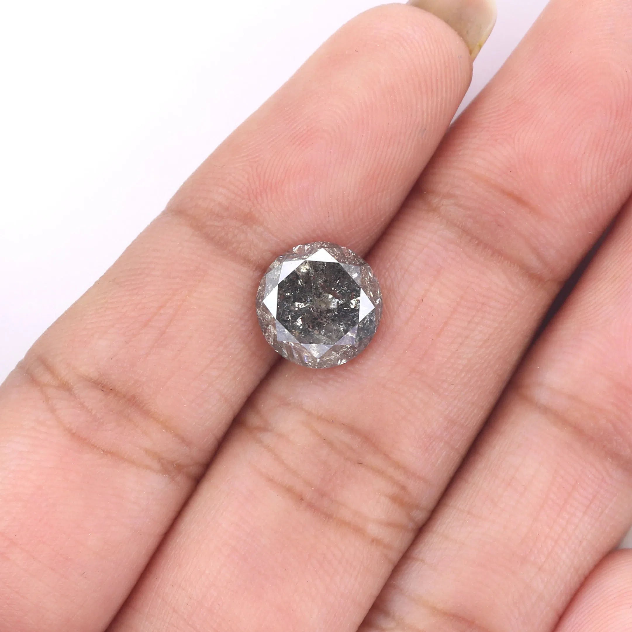 Natural Loose Round Salt And Pepper Diamond Black Grey Color 3.37 CT 8.77 MM Round Brilliant Cut Diamond KDL2303