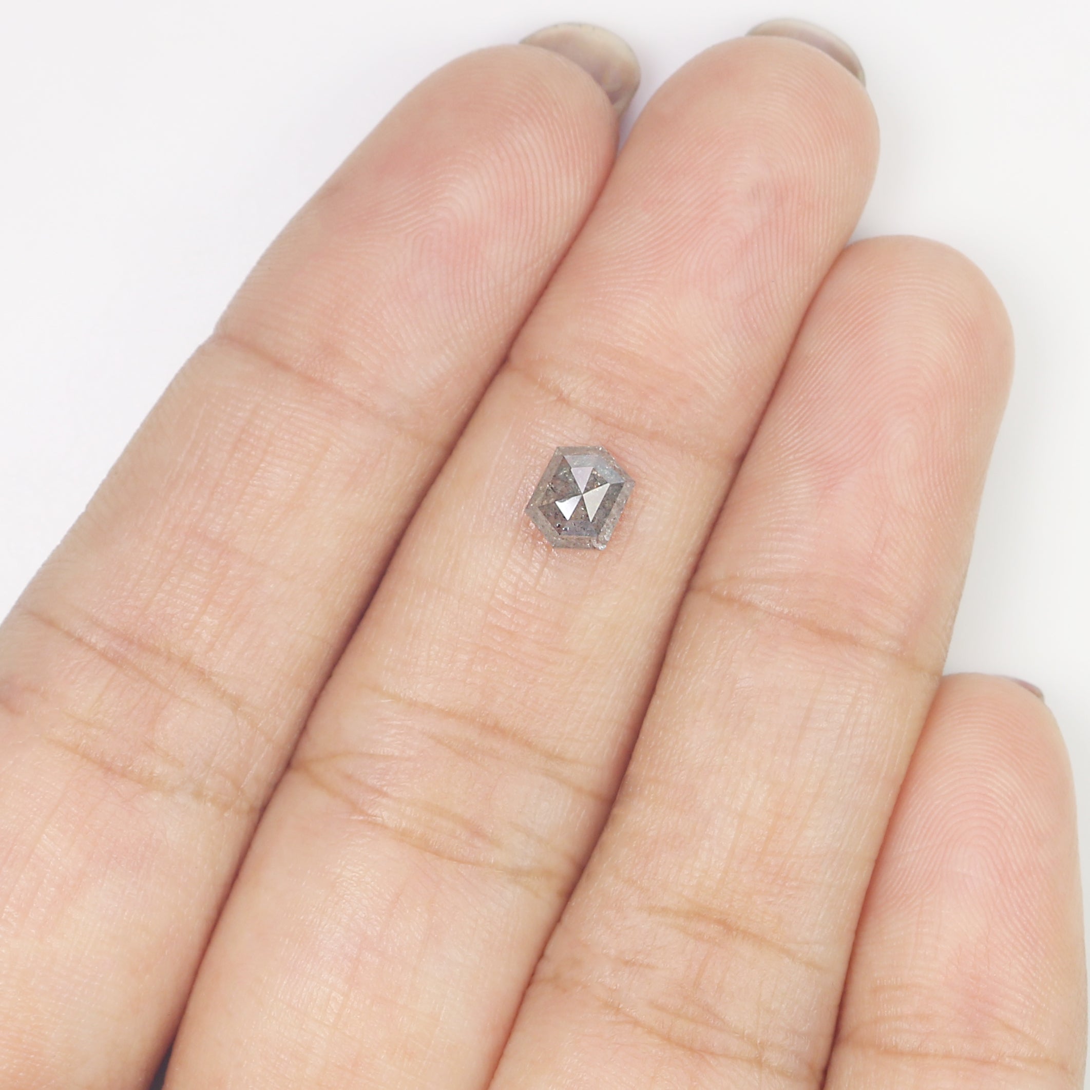 0.64 CT Natural Loose Hexagon Shape Diamond Salt And Pepper Hexagon Cut Diamond 5.75 MM Natural Grey Color Hexagon Rose Cut Diamond LQ809