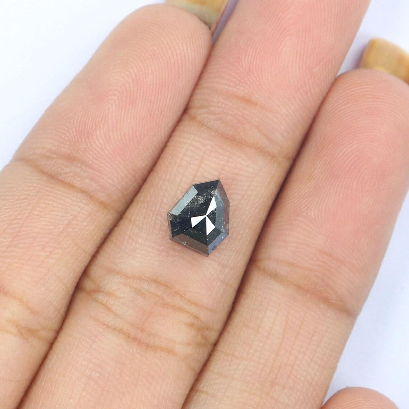1.58 CT Natural Loose Shield Shape Diamond Salt And Pepper Shield Diamond 7.80 MM Natural Black Grey Color Shield Rose Cut Diamond NQ8244