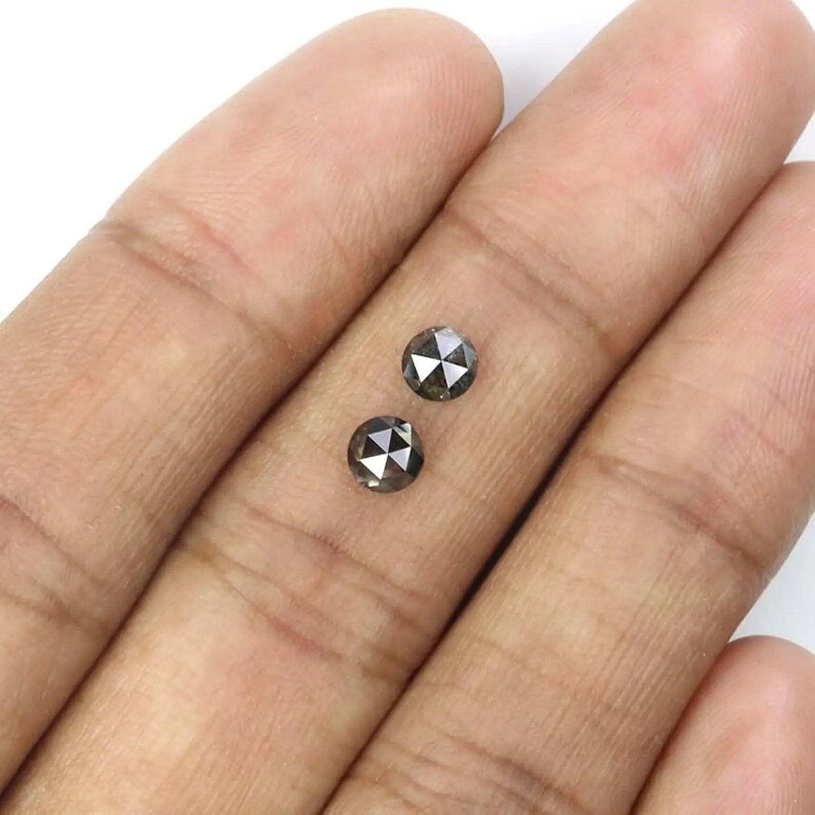 0.74 Ct Natural Loose Round Shape Pair Diamond Salt And Pepper Round Diamond 4.40 MM Natural Black Gray Color Round Rose Cut Diamond NQ2342
