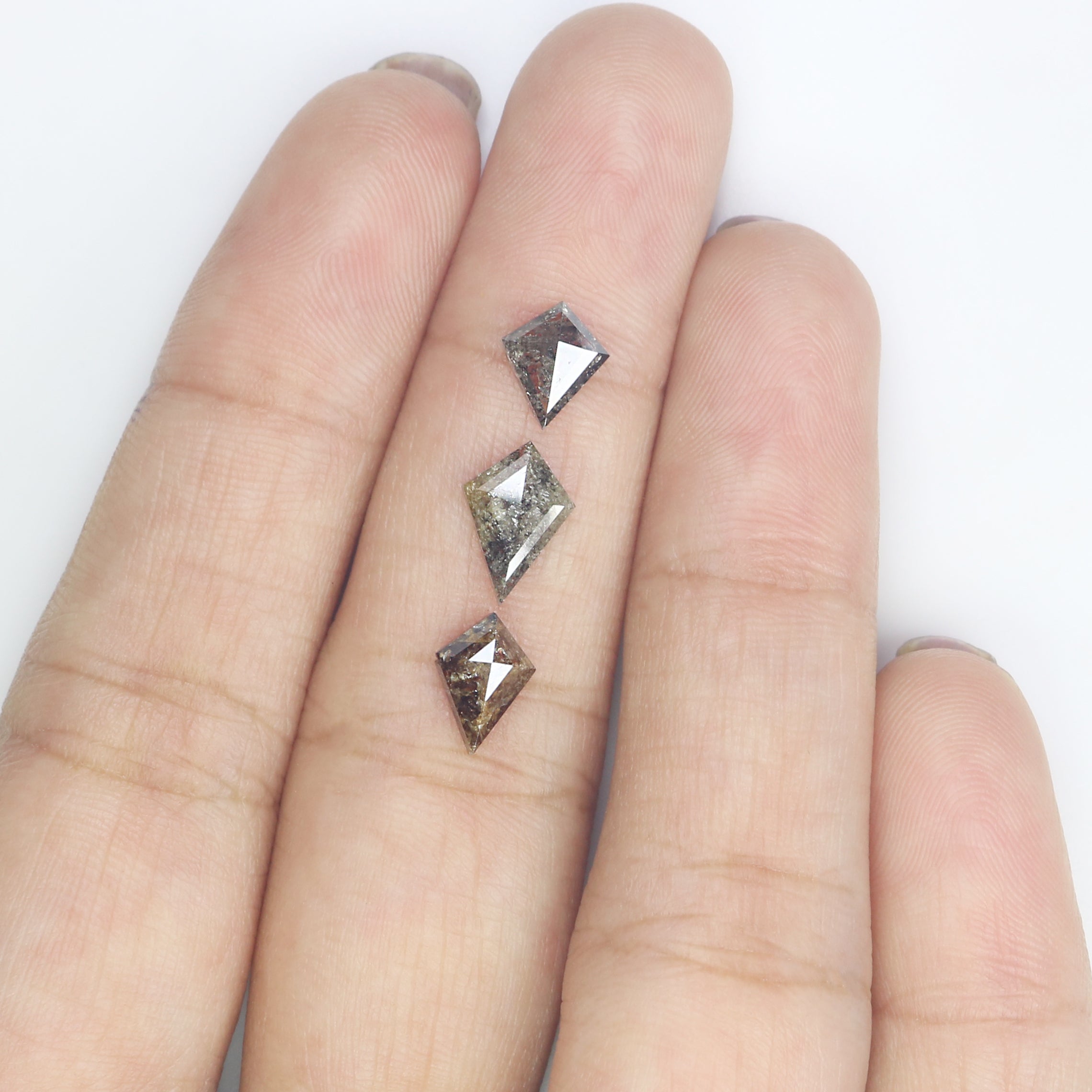 1.92 CT Natural Loose Kite Shape Diamond Salt And Pepper Kite Cut Diamond 9.25 MM Natural Black Grey Color Kite Rose Cut Diamond L3443