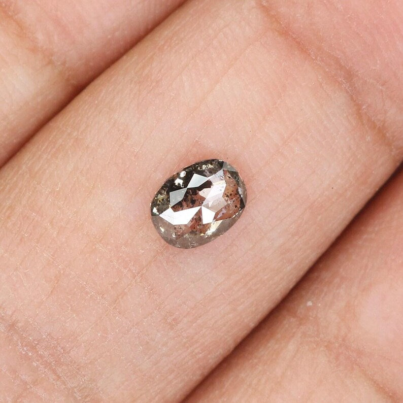 0.38 Ct Natural Loose Oval Shape Diamond Salt And Pepper Oval Diamond 5.25 MM Natural Loose Black Grey Color Oval Rose Cut Diamond NQ1021