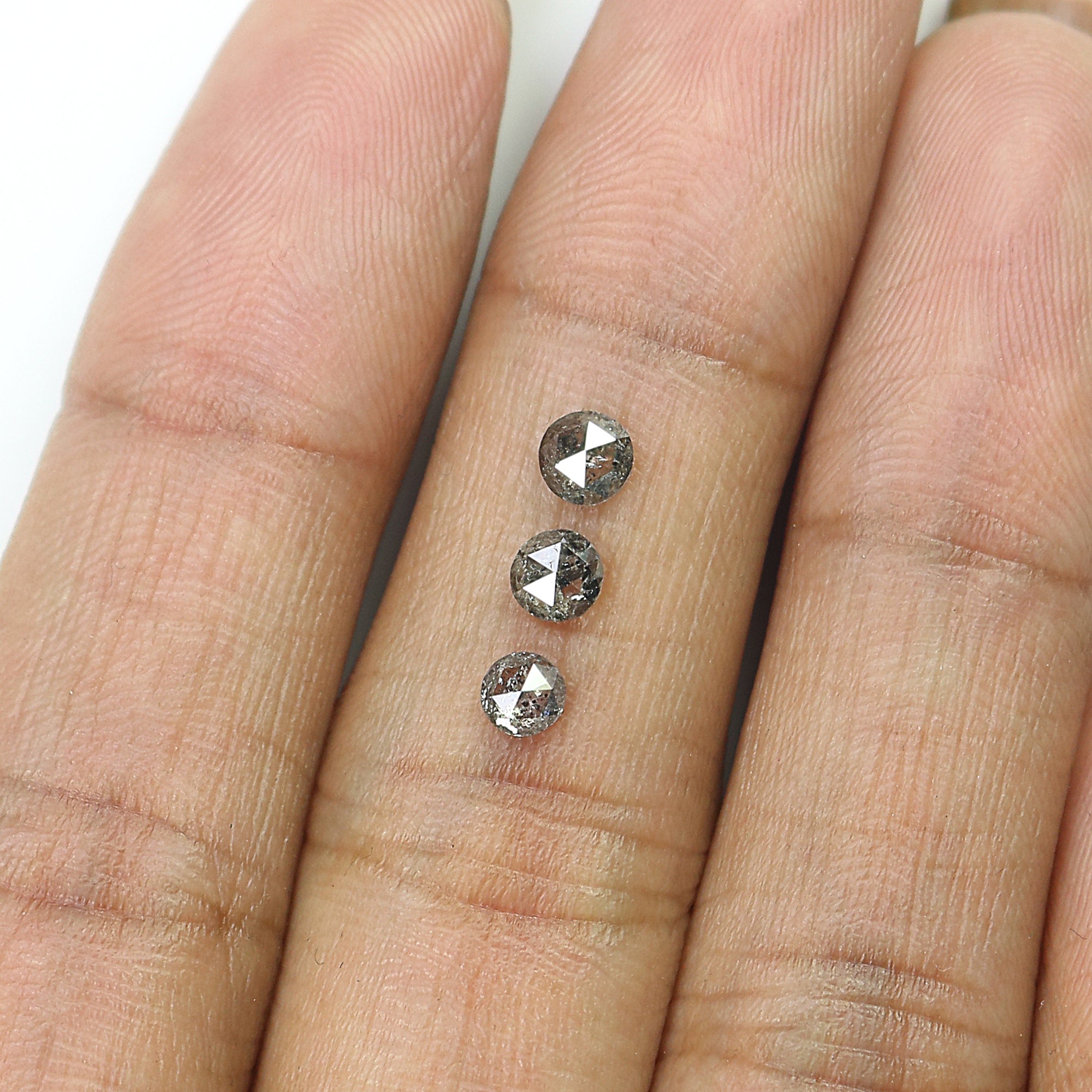0.73 Ct Natural Loose Round Rose Cut Diamond Salt And Pepper Round Diamond 3.50 MM Natural Black Grey Color Round Rose Cut Diamond KQ2033