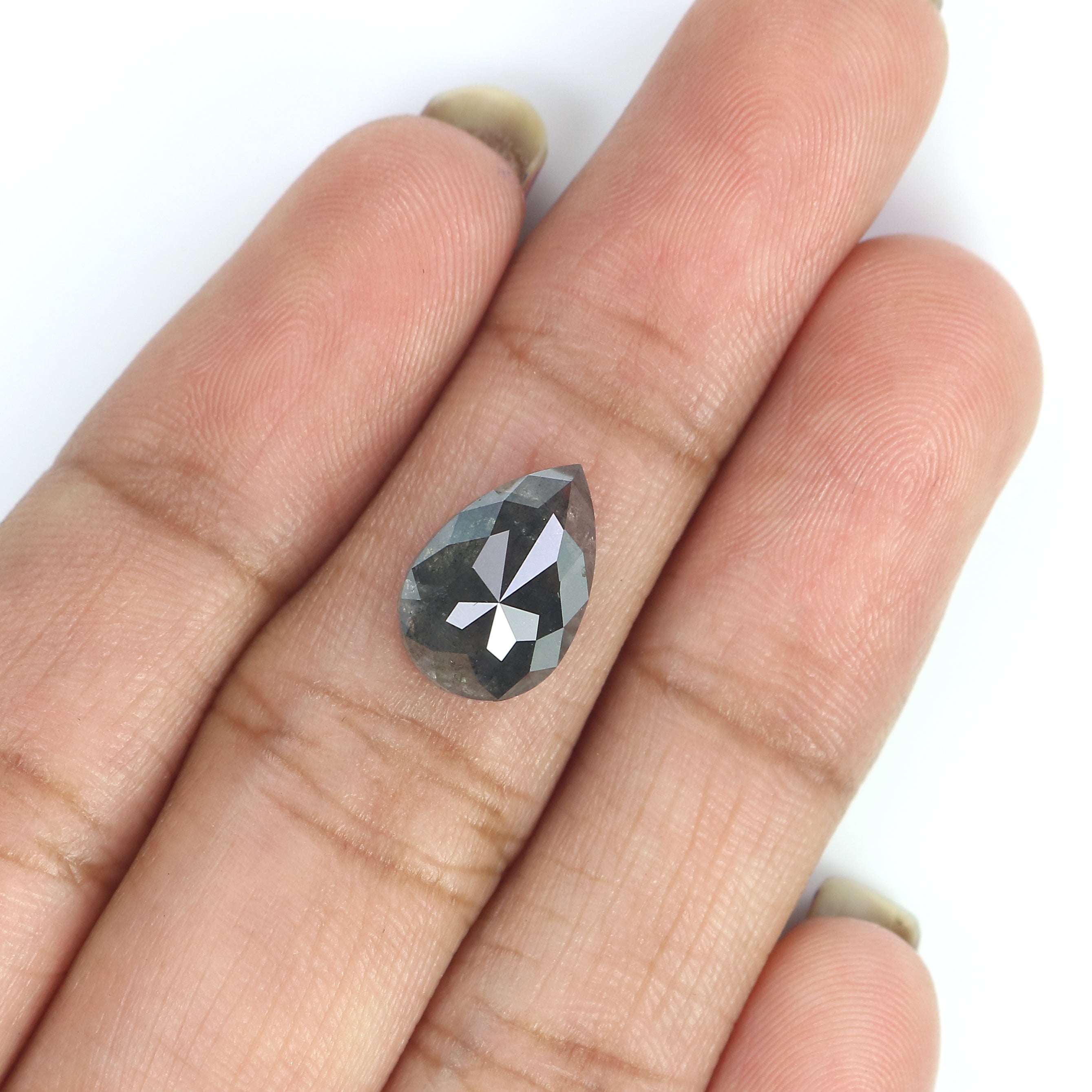 3.14 CT Natural Loose Pear Shape Diamond Salt And Pepper Pear Rose Cut Diamond 11.65 MM Natural Black Grey Color Pear Shape Diamond LQ3074