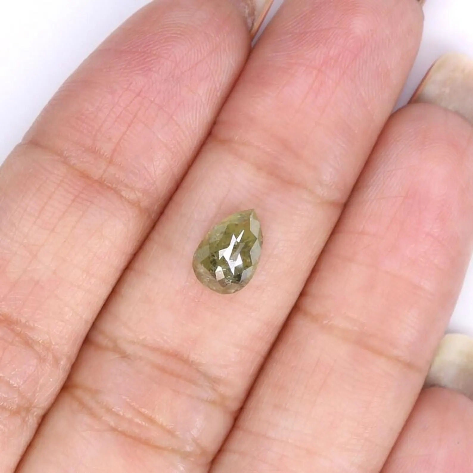 1.30 CT Natural Loose Pear Shape Diamond Yellow Color Pear Cut Diamond 7.90 MM Natural Diamond Green Color Pear Rose Cut Diamond NQ9110