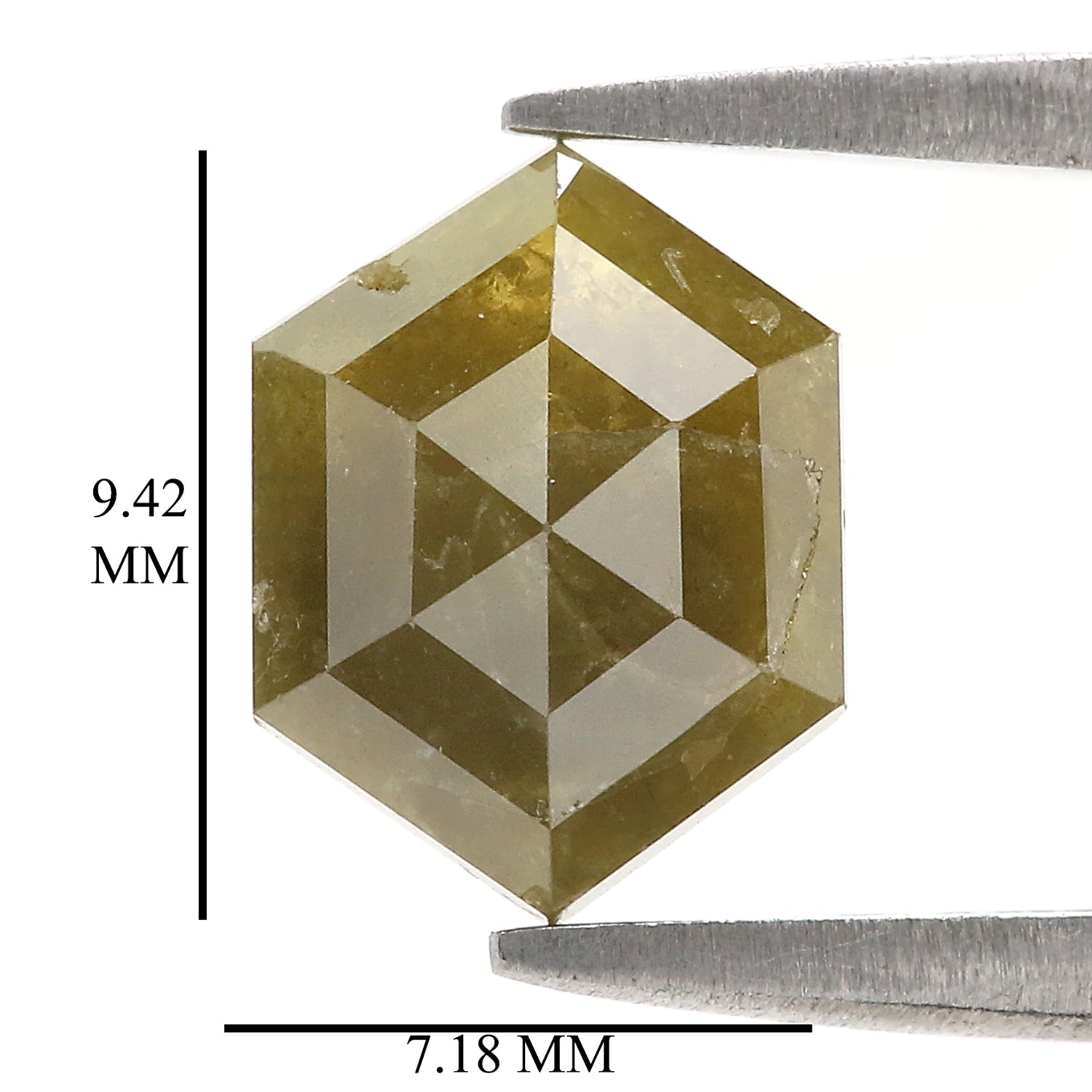 Natural Hexagon Cut Green Color Diamond 2.07 CT Loose Hexagon Rose Cut Green Stone 9.40 MM Rustic Diamond For Custom Engagement Ring L3646
