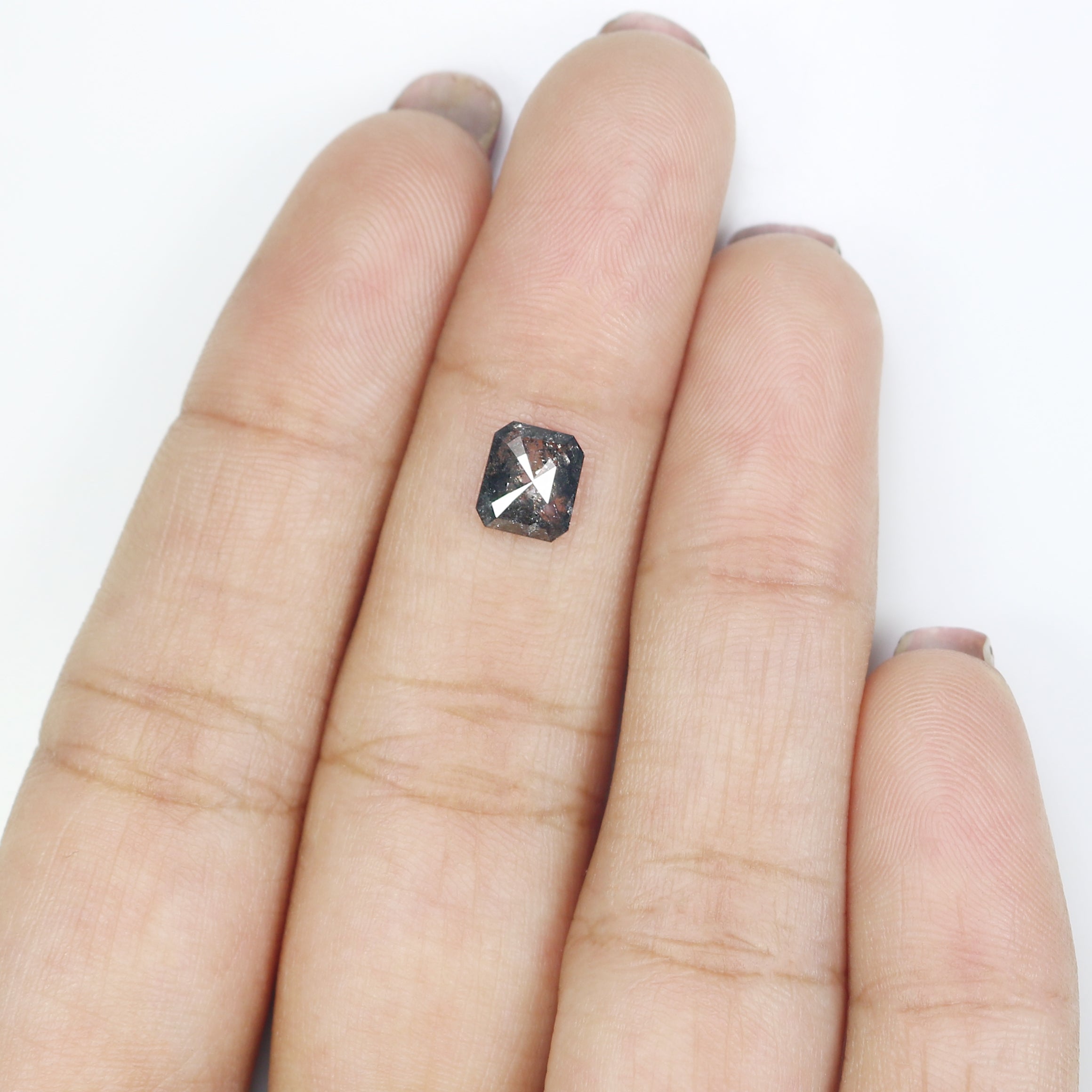 0.99 CT Natural Loose Emerald Shape Diamond Salt And Pepper Emerald Shape Diamond 6.40 MM Black Grey Color Emerald Rose Cut Diamond LQ1337