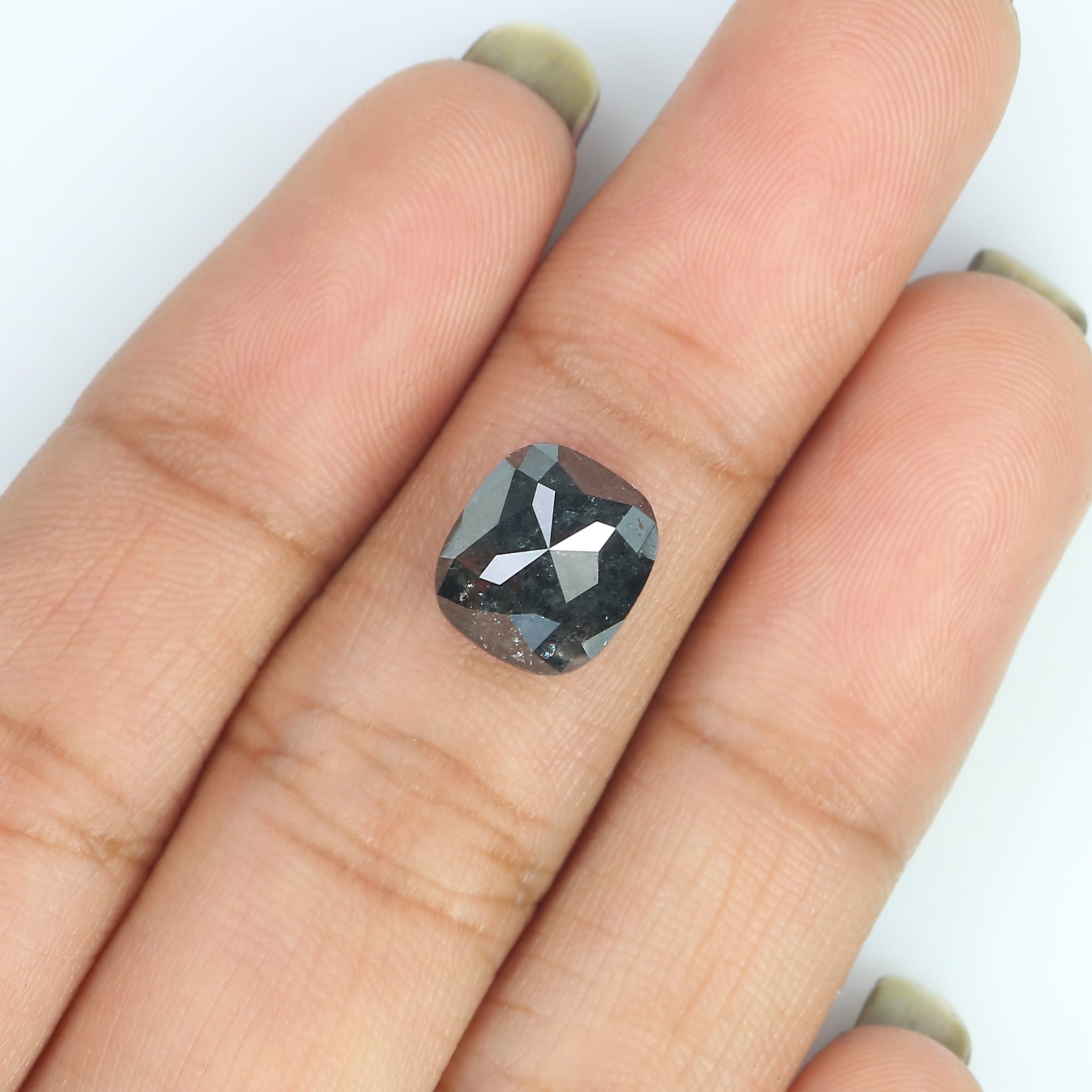 3.10 CT Natural Loose Cushion Shape Diamond Salt And Pepper Cushion Diamond 9.20 MM Natural Black Grey Color Cushion Rose Cut Diamond LC18