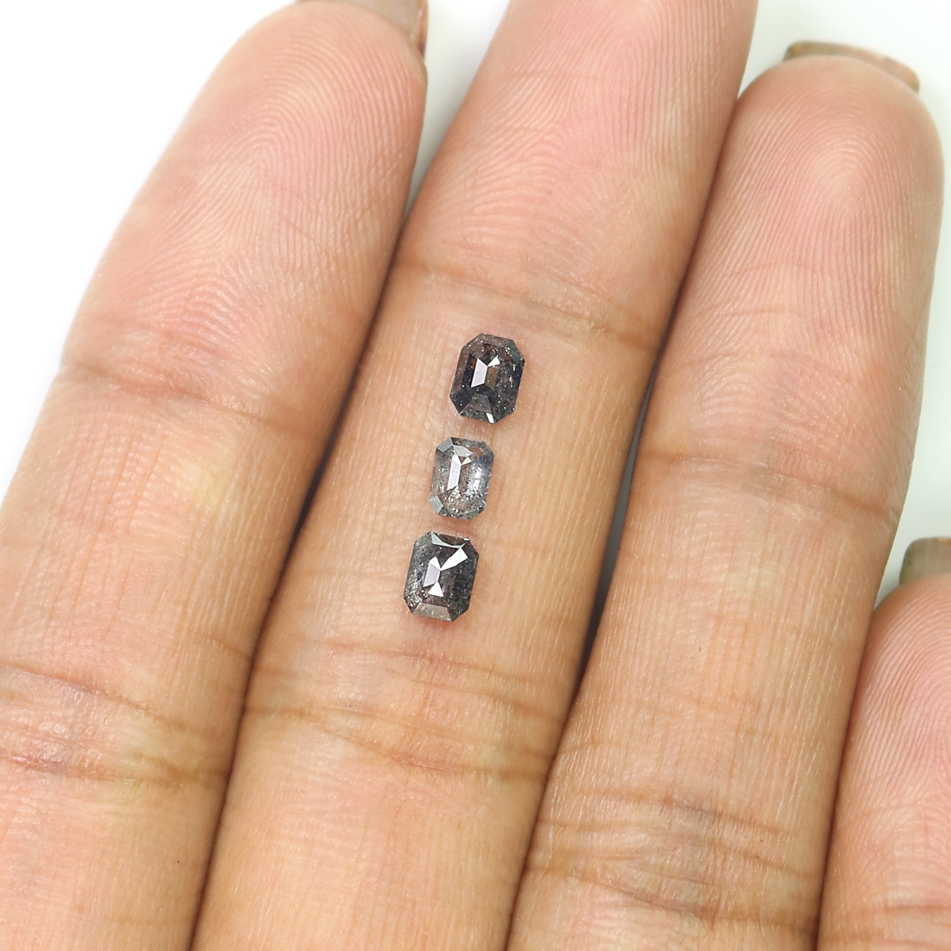 0.83 CT Natural Loose Emerald Shape Diamond Salt And Pepper Emerald Cut Diamond 4.10 MM Natural Black Grey Color Emerald Diamond KR2587