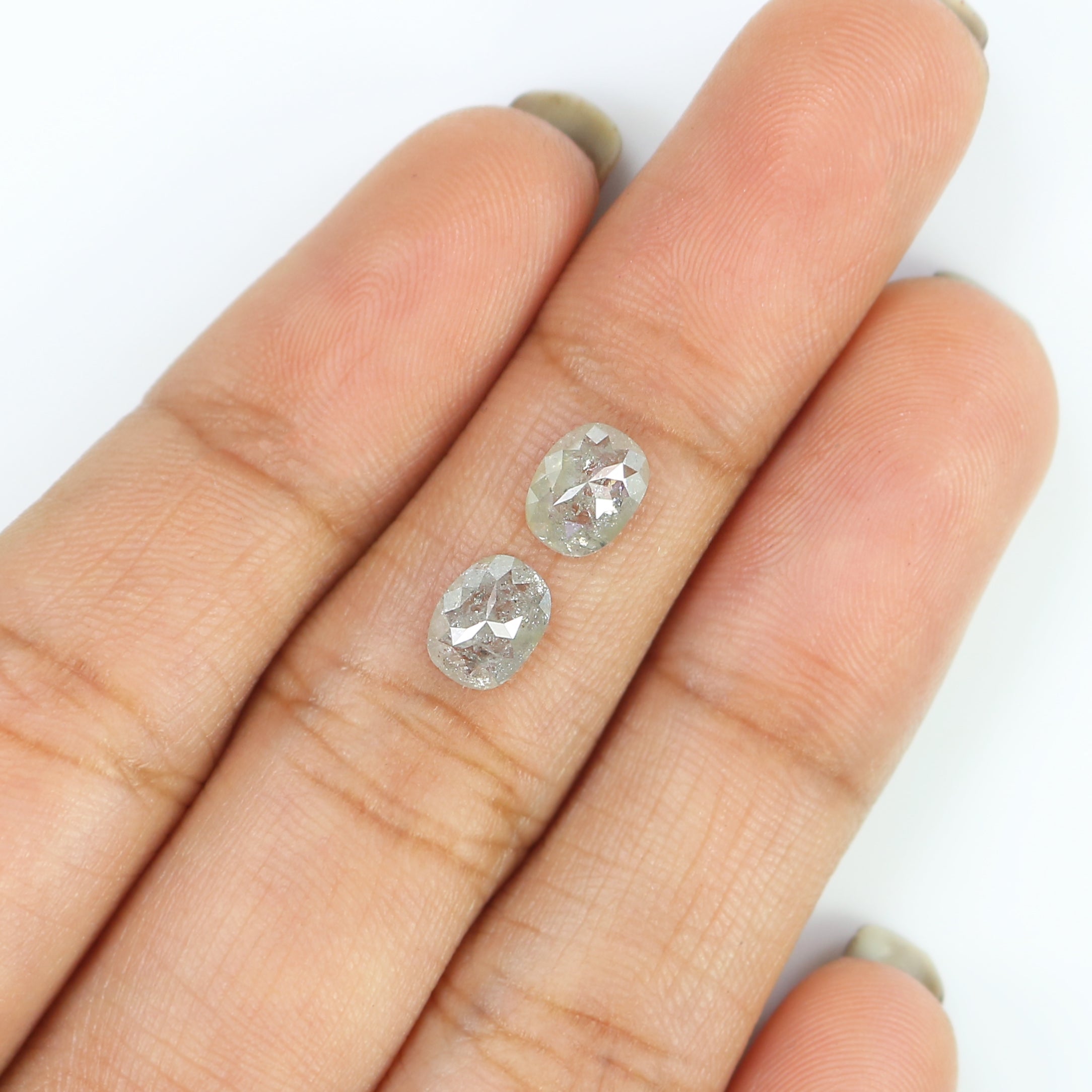 1.30 CT Natural Loose Oval Pair Diamond Grey Color Oval Diamond 6.40 MM Salt And Pepper Oval Rose Cut Diamond Oval Cut Pair Diamond KQ2721