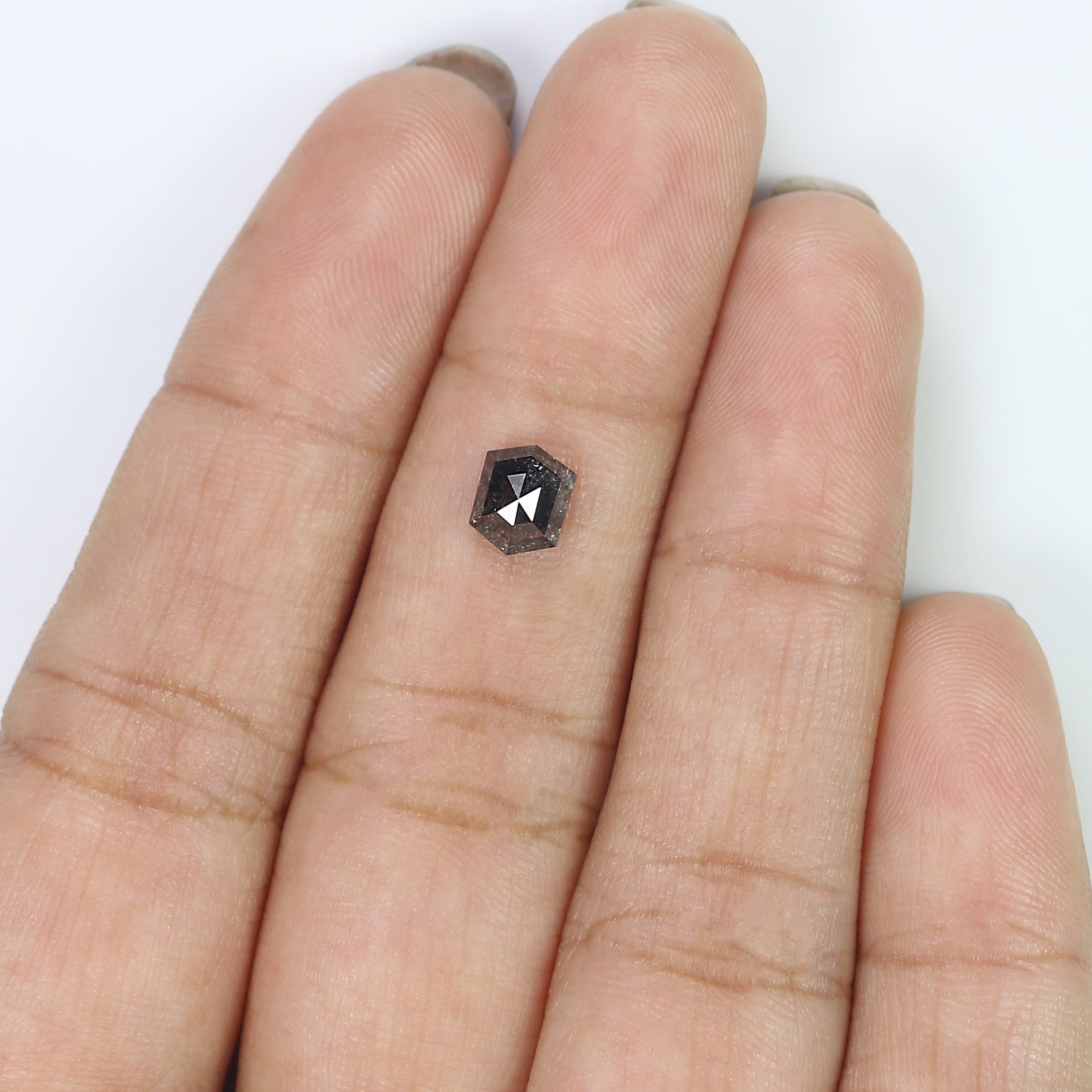0.89 Ct Natural Loose Hexagon Shape Diamond Salt And Pepper Diamond 6.15 MM Natural Black Grey Color Diamond Hexagon Rose Cut Diamond LQ2968