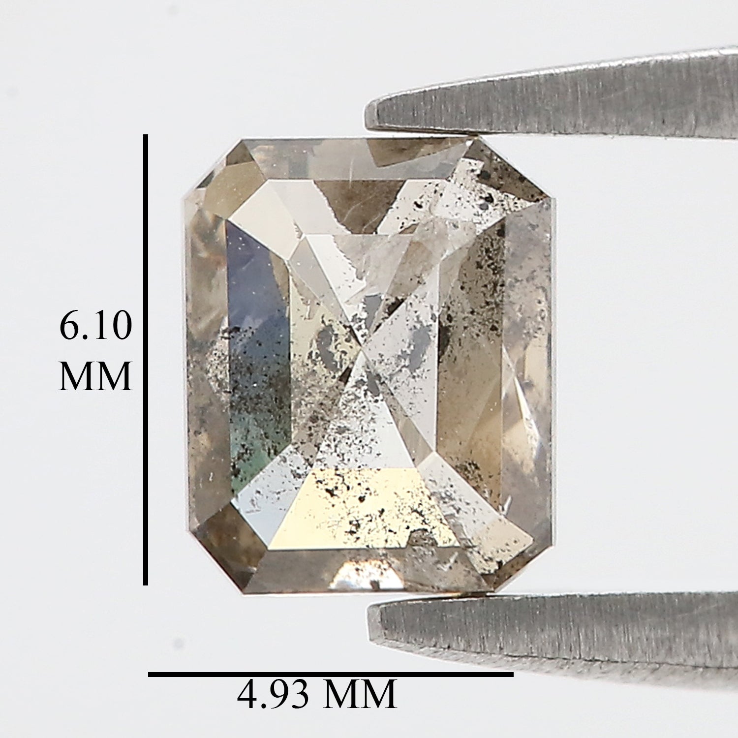 0.86 CT Natural Loose Emerald Shape Diamond Salt And Pepper Emerald Shape Diamond 6.10 MM Black Grey Color Emerald Rose Cut Diamond QL9563